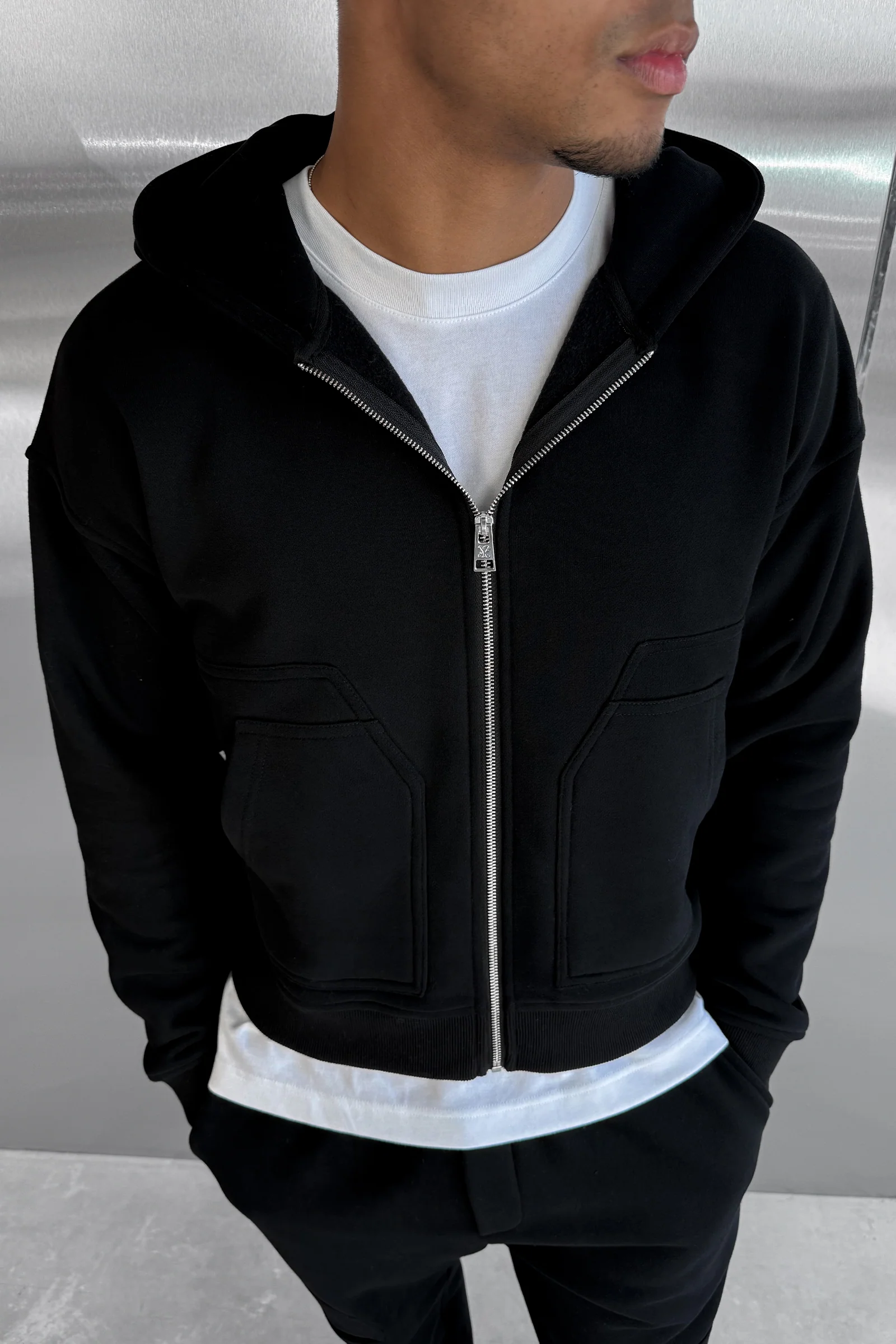 Boxy Carpenter Hoodie - Black - Image 2