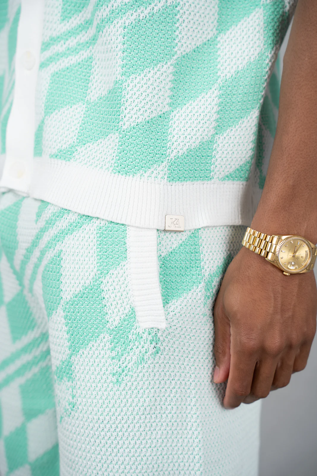 Boxy Checked Knitted Shirt - Mint - Image 8