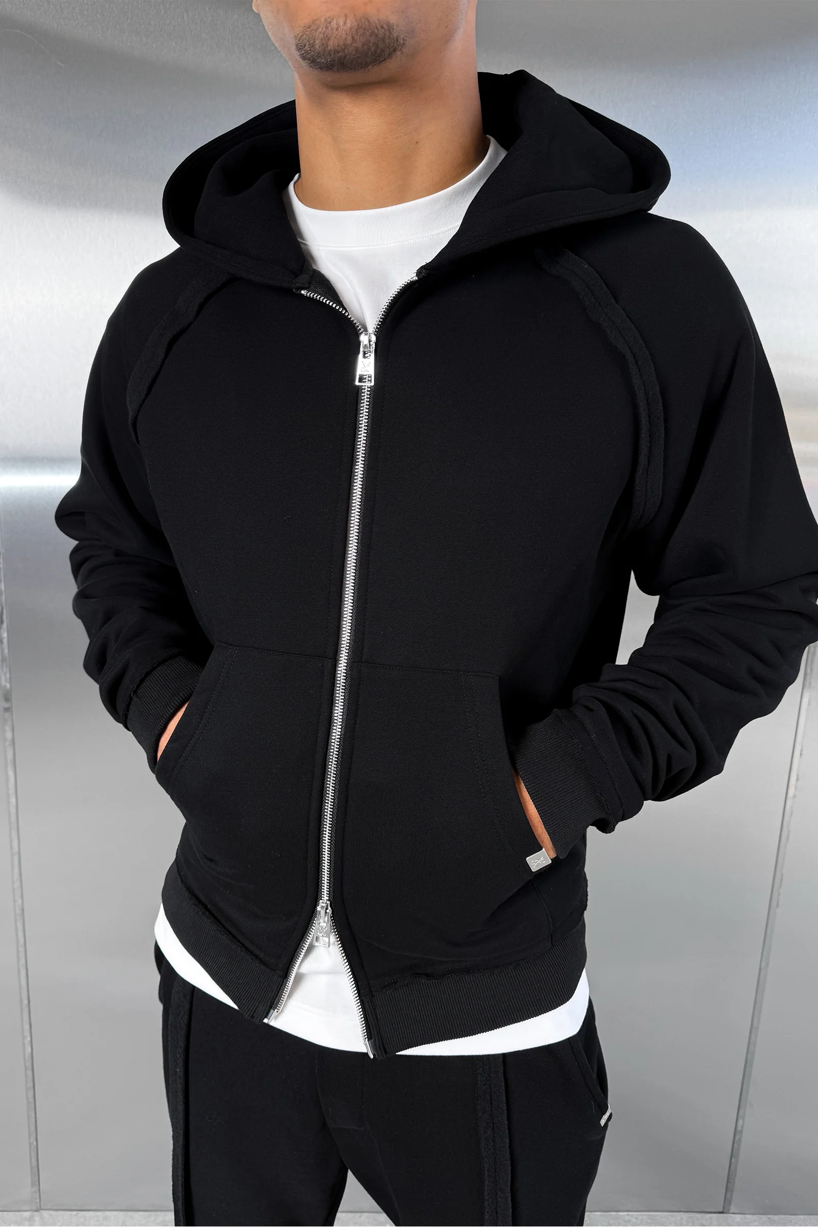 Boxy Raw-Seam Hoodie - Black - Image 4