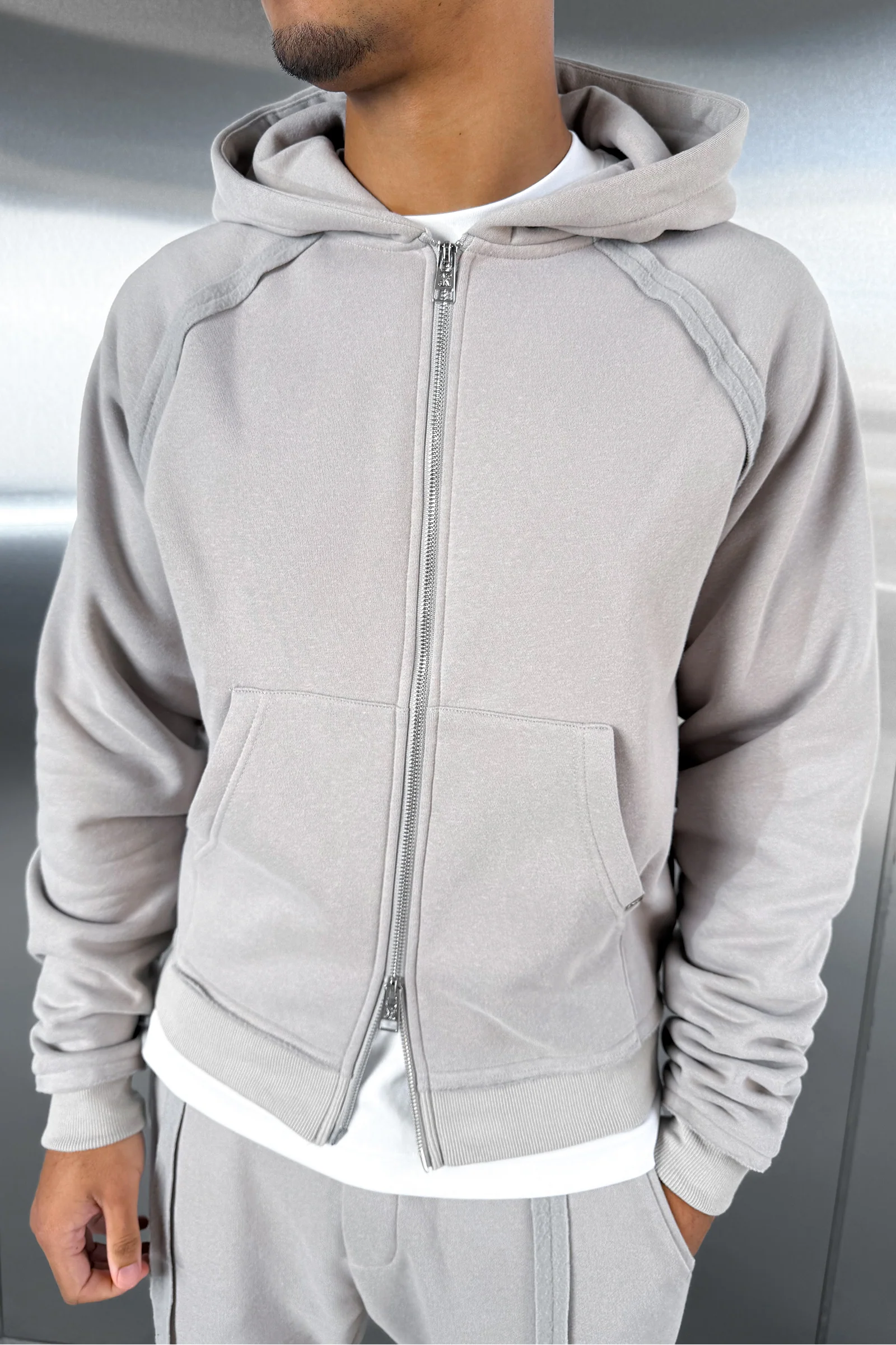 Boxy Raw-Seam Hoodie - Grey