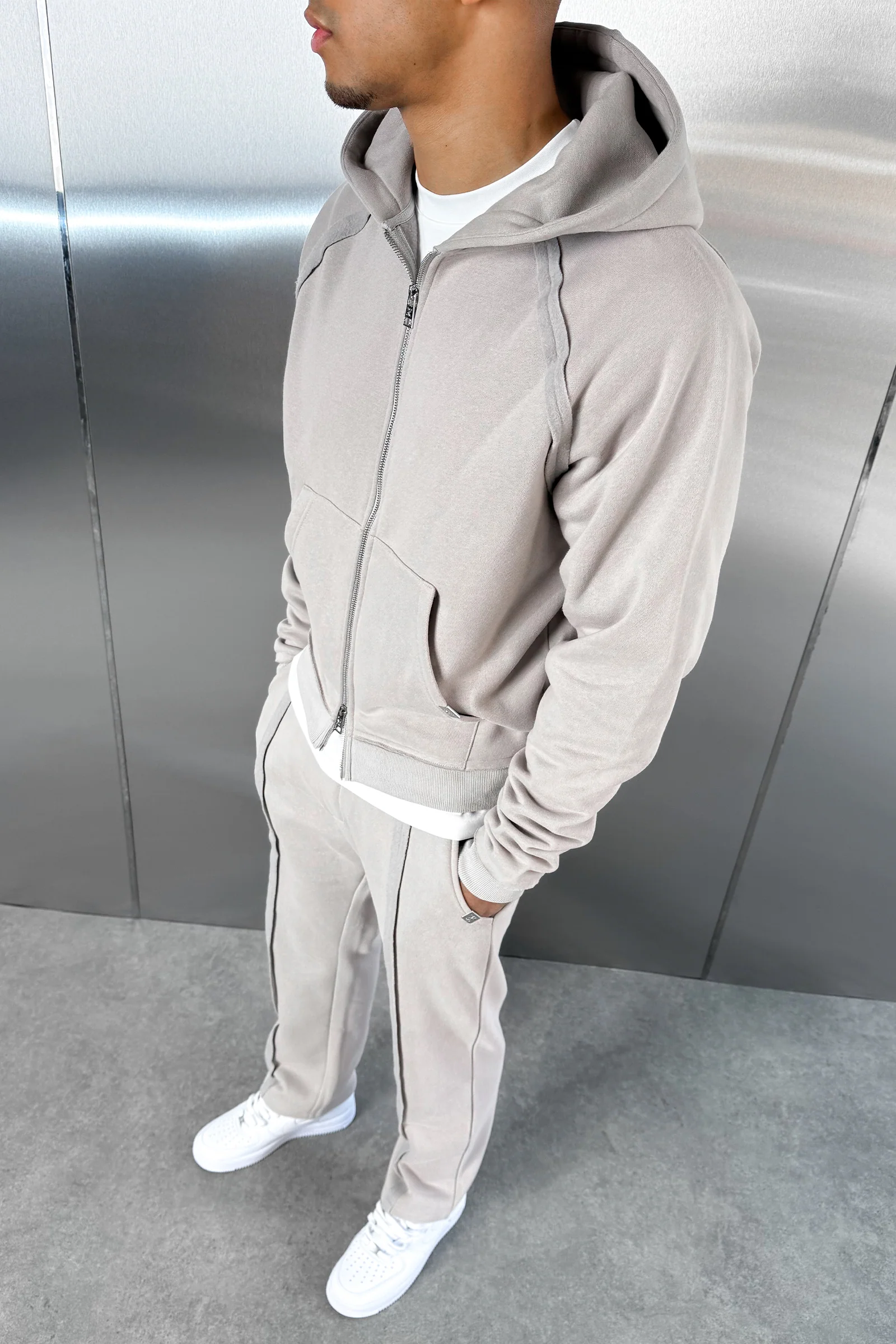 Boxy Raw-Seam Hoodie - Grey - Image 2