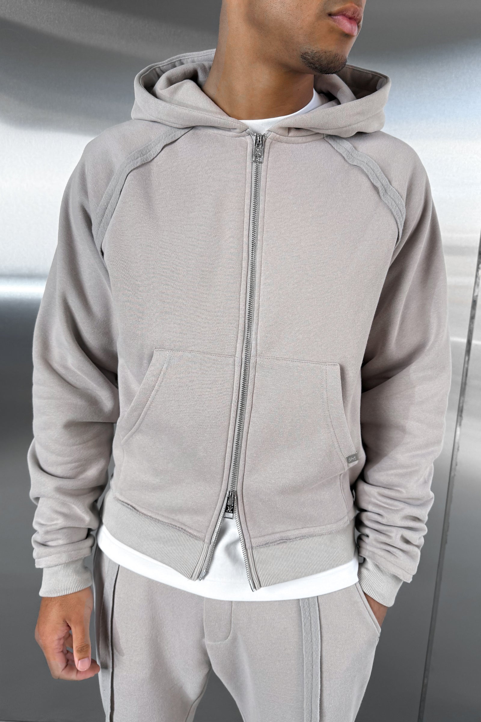 Boxy Raw-Seam Hoodie - Grey - Image 3