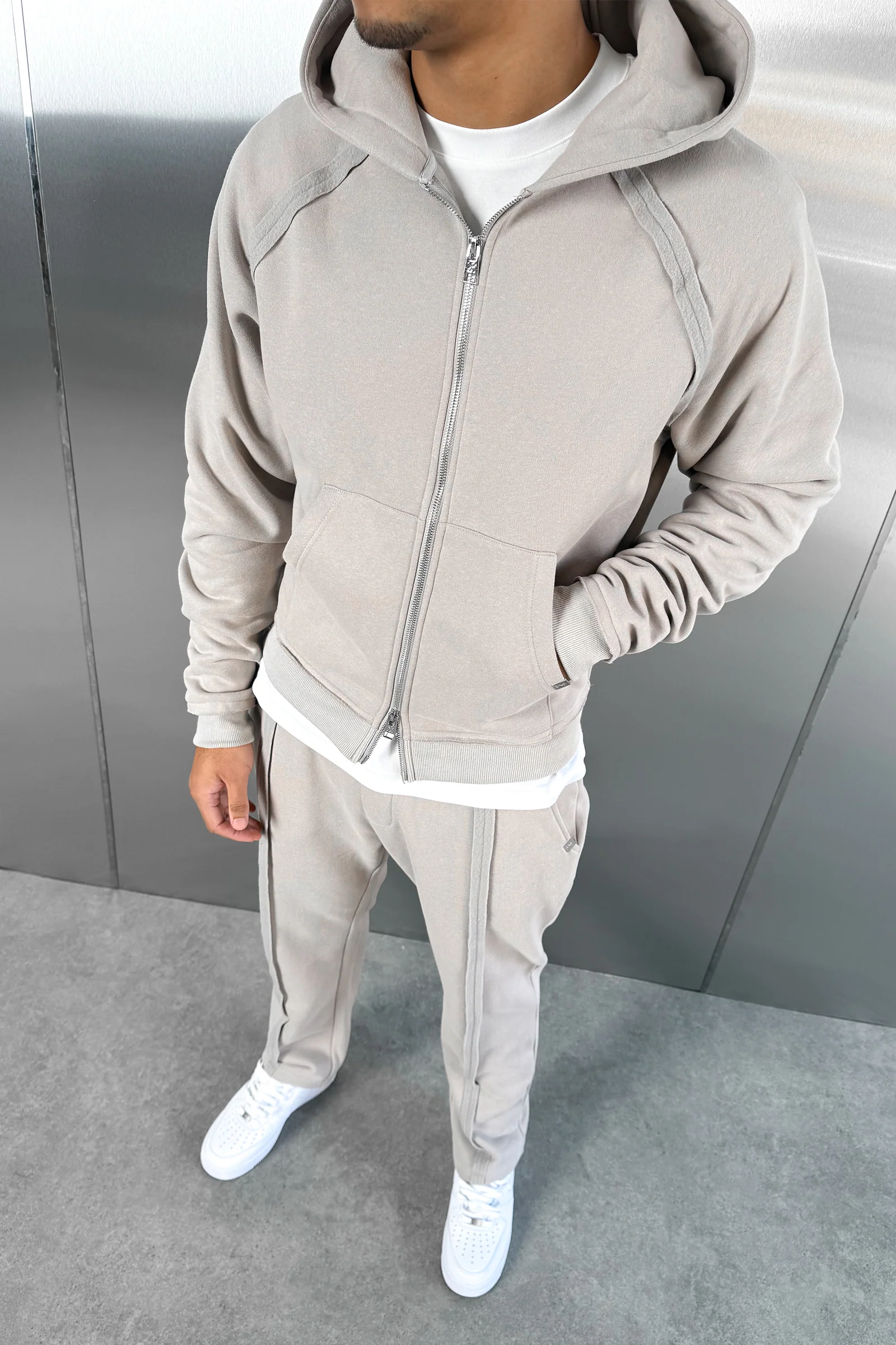 Boxy Raw-Seam Hoodie - Grey - Image 5