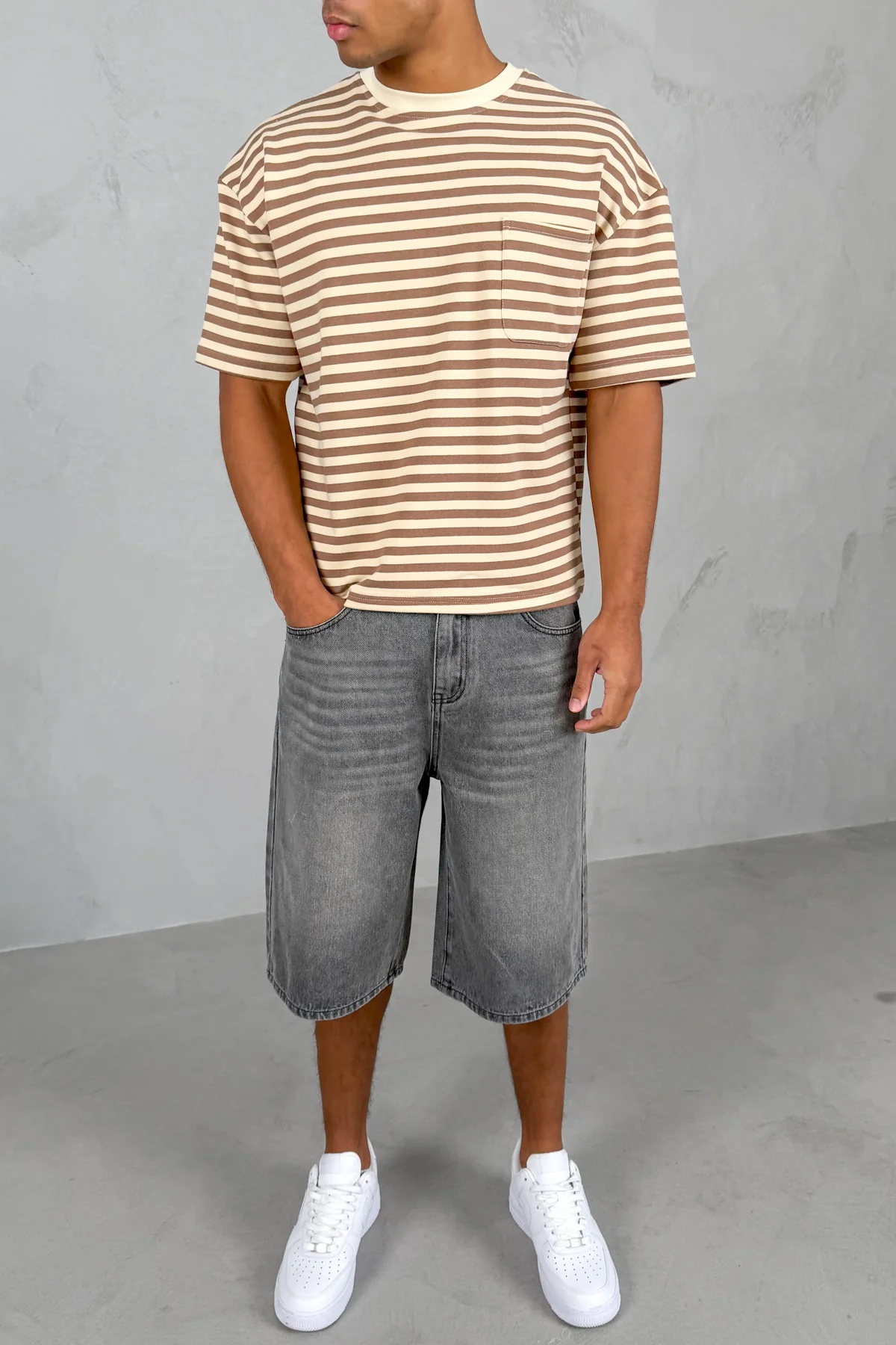 Boxy Stripe Pocket T-Shirt - Ecru - Image 2