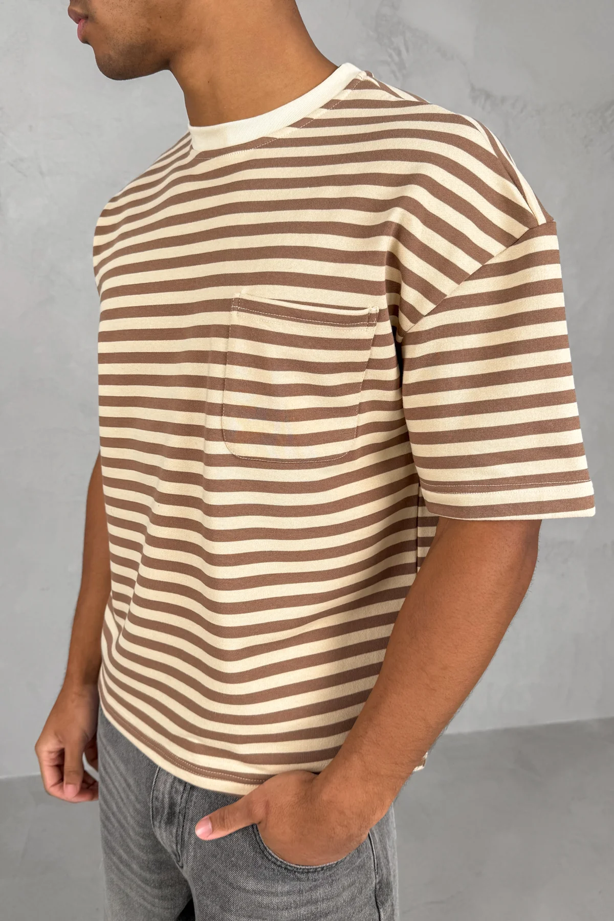 Boxy Stripe Pocket T-Shirt - Ecru - Image 3