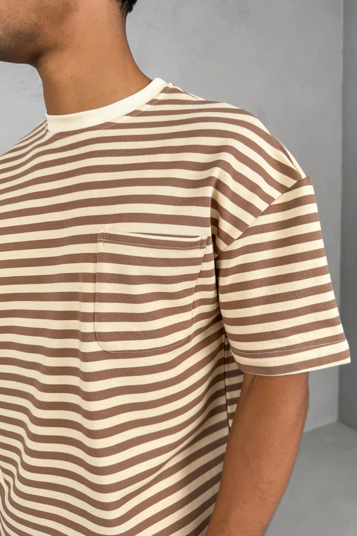 Boxy Stripe Pocket T-Shirt - Ecru - Image 4