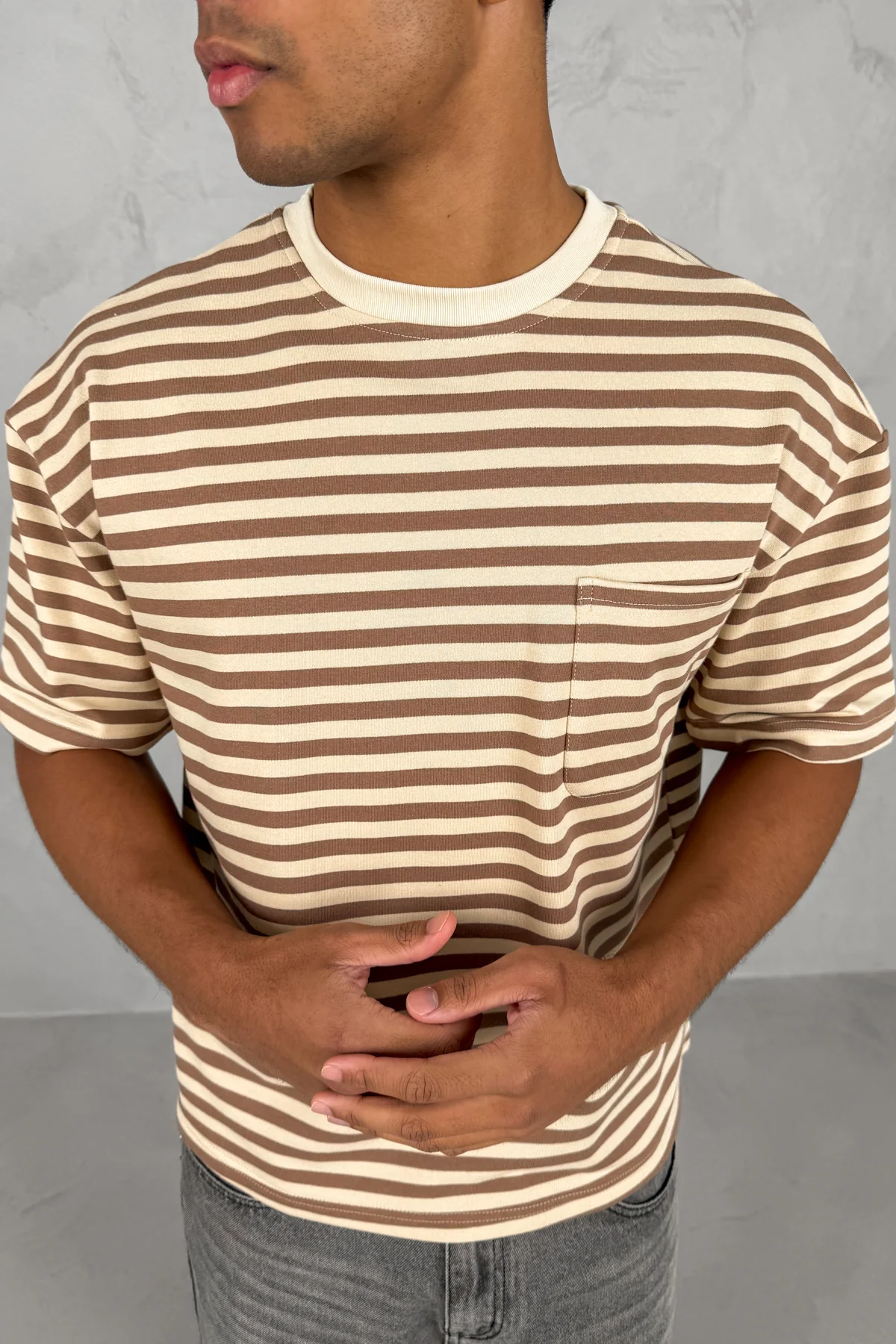 Boxy Stripe Pocket T-Shirt - Ecru - Image 5