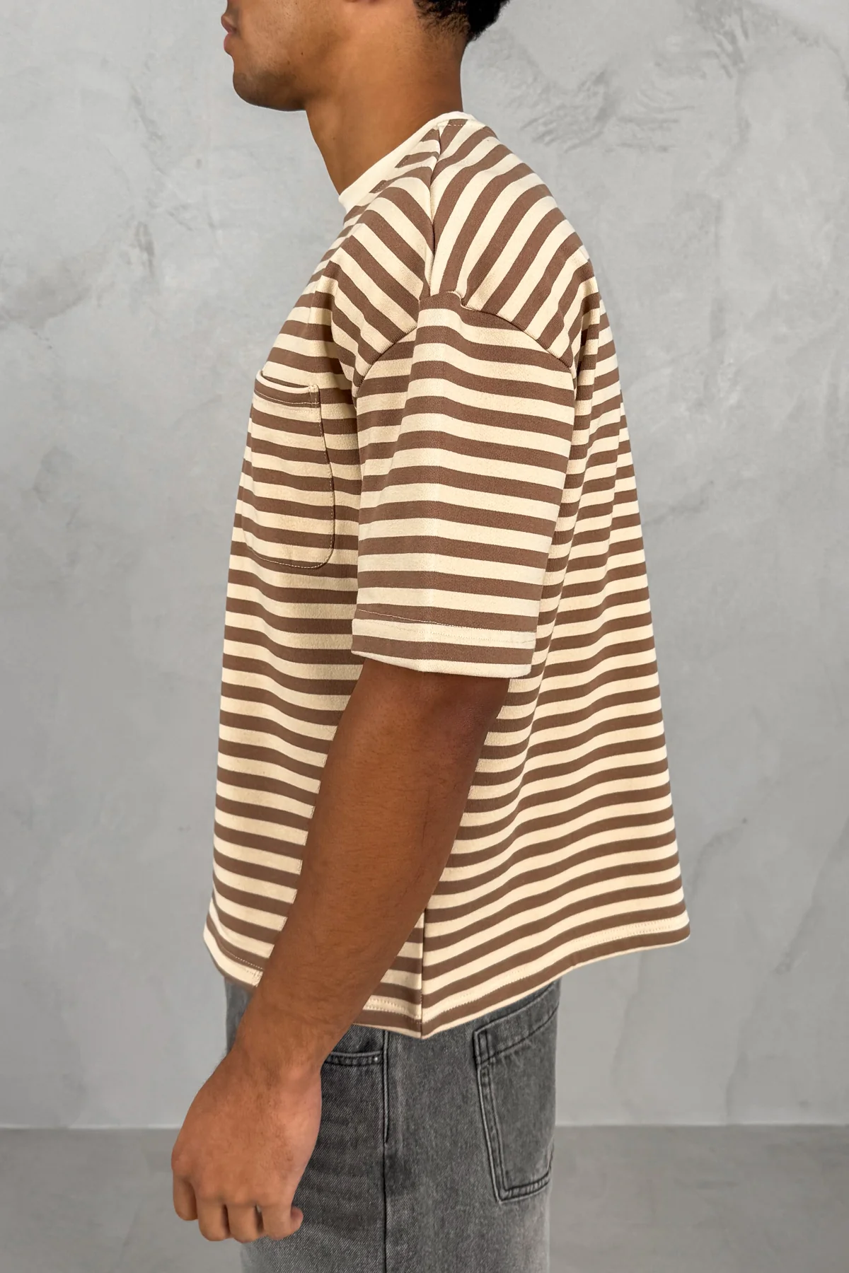 Boxy Stripe Pocket T-Shirt - Ecru - Image 6