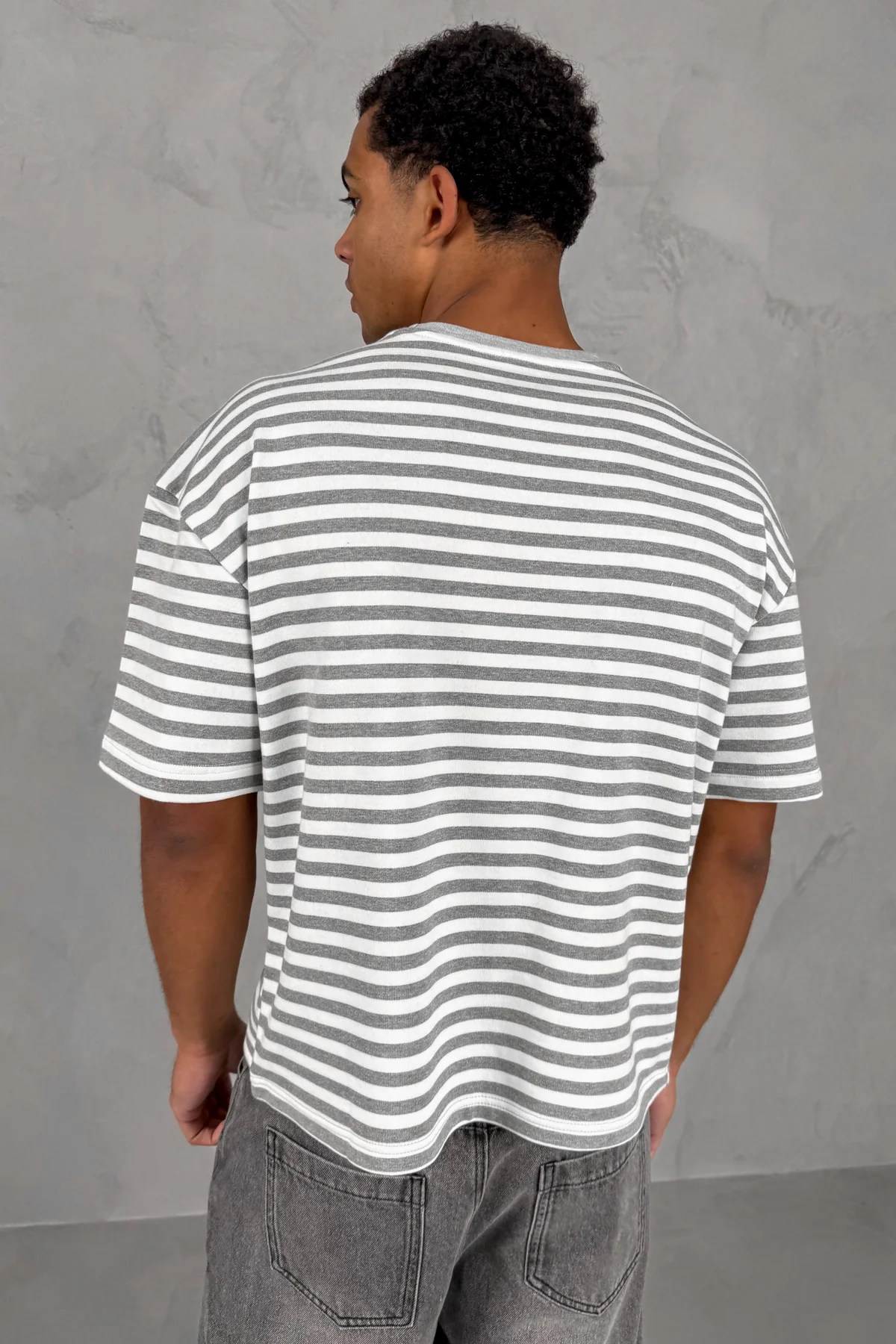 Boxy Stripe Pocket T-Shirt - Grey - Image 7