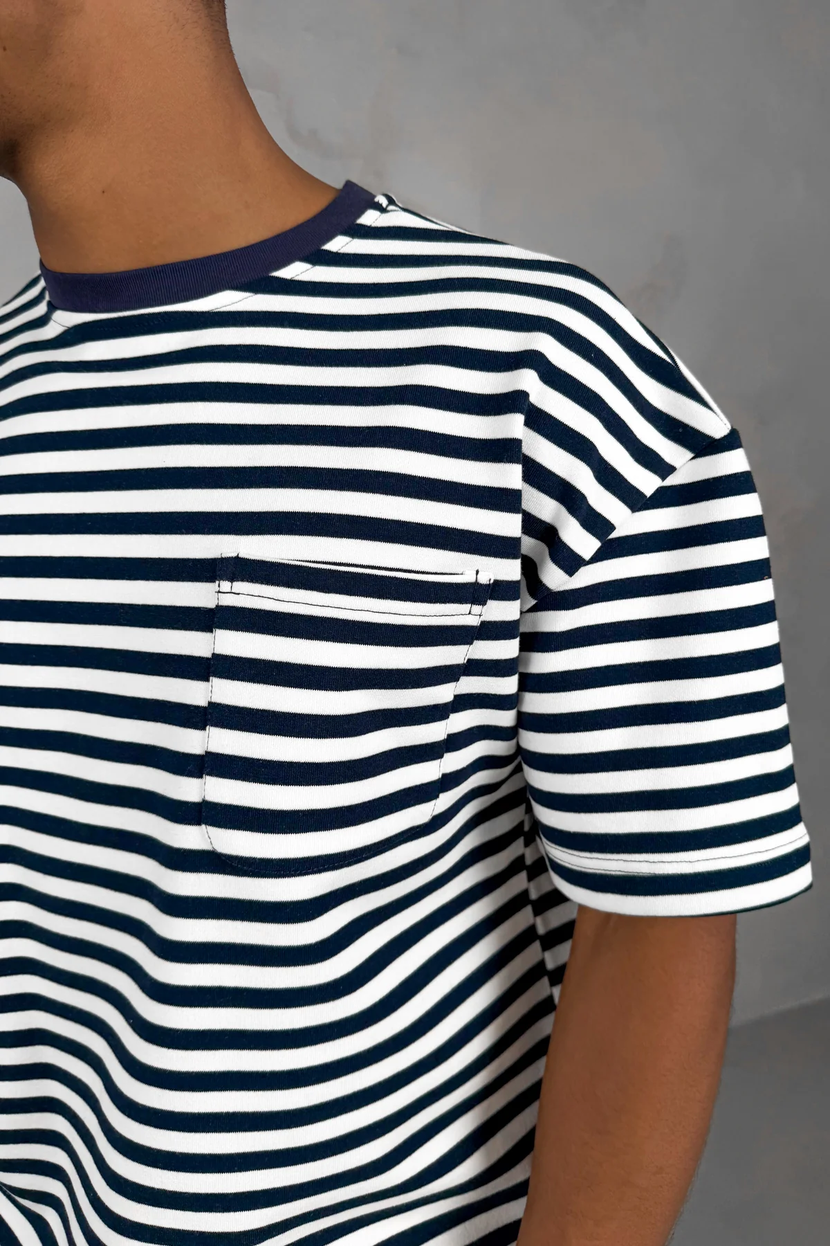 Boxy Stripe Pocket T-Shirt - Navy - Image 5