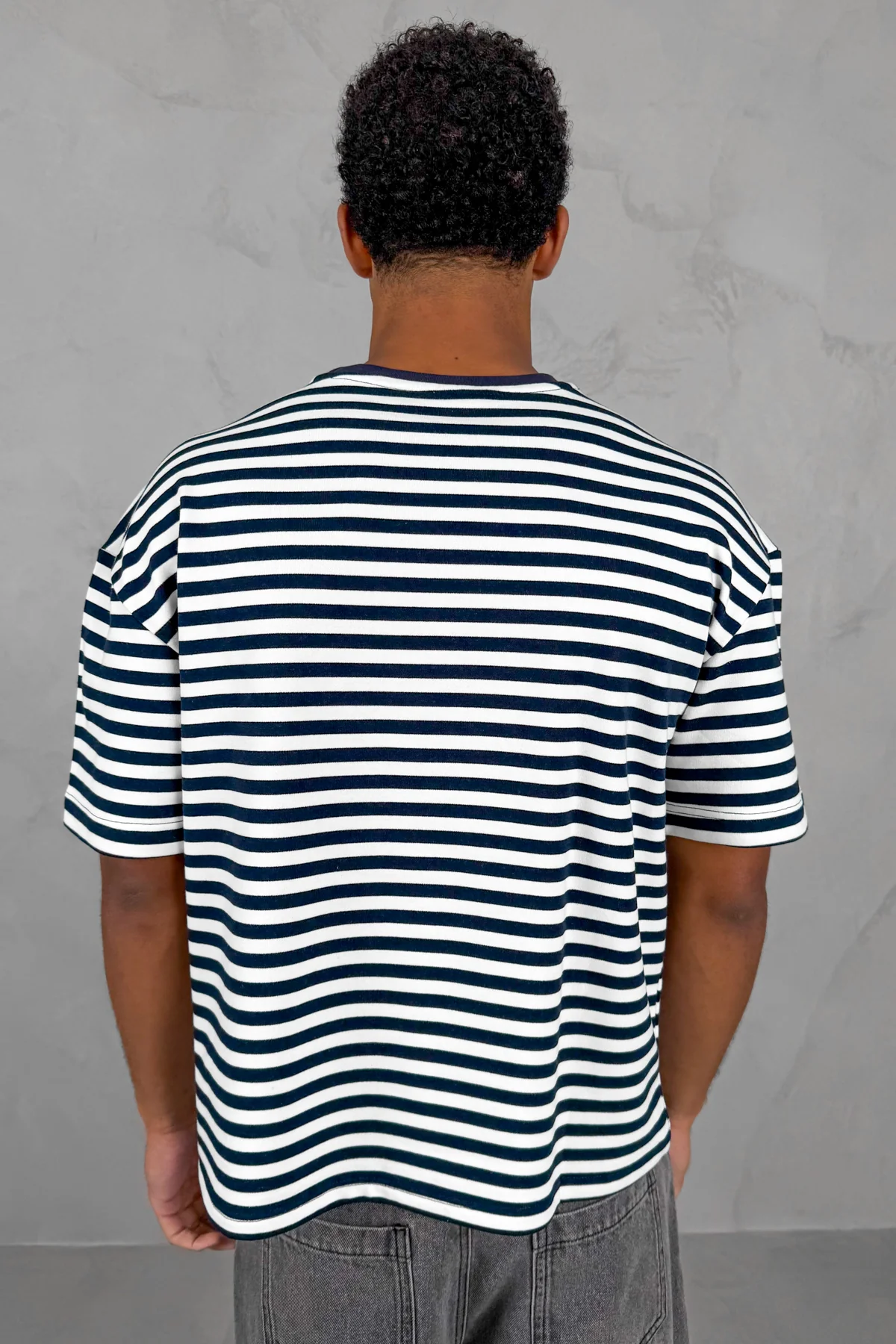 Boxy Stripe Pocket T-Shirt - Navy - Image 7