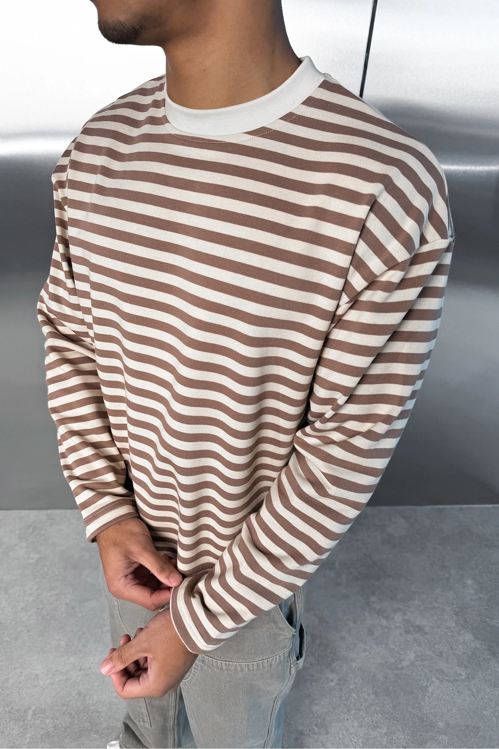 Boxy Striped Long Sleeve T-Shirt - Ecru - Image 2