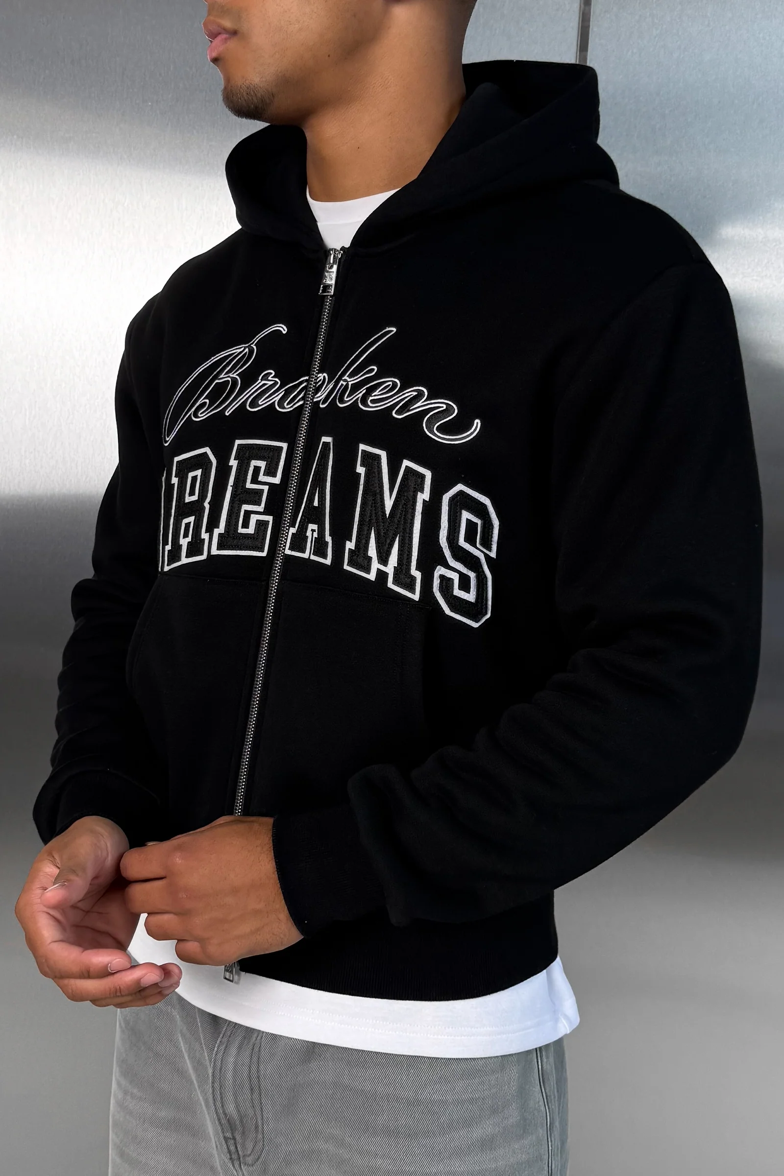 Broken Dreams Boxy Double Zip Hoody
- Black - Image 3