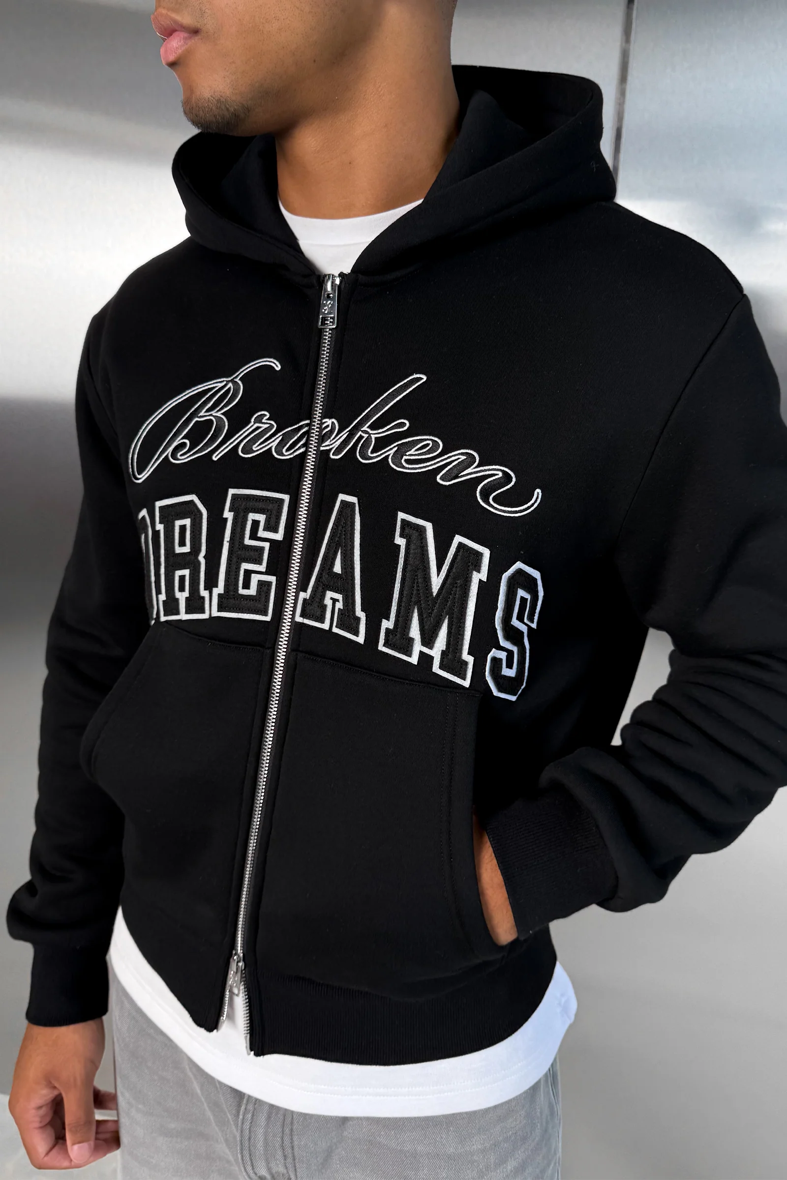 Broken Dreams Boxy Double Zip Hoody
- Black - Image 6