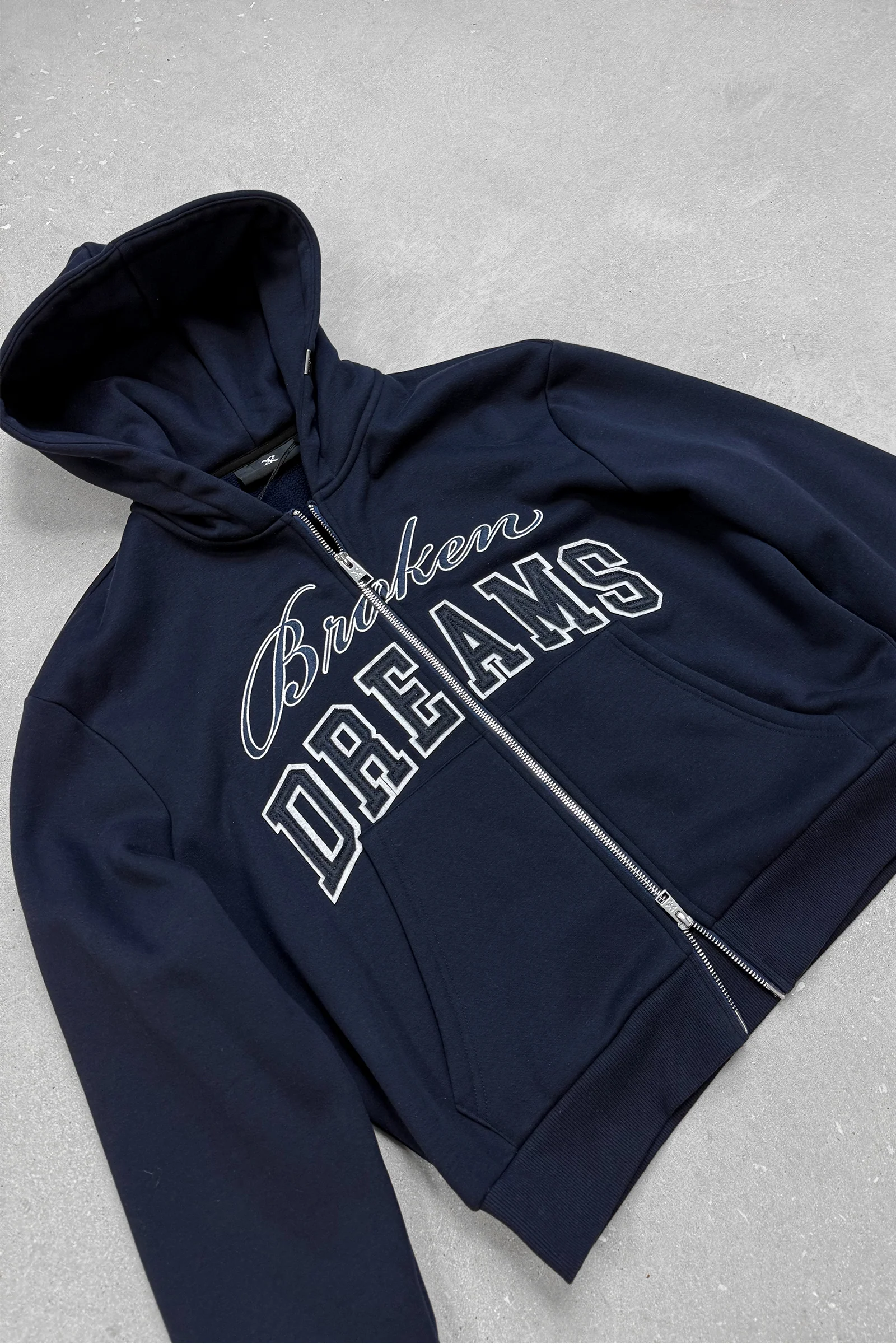 Broken Dreams Boxy Double Zip Hoody  - Navy - Image 8