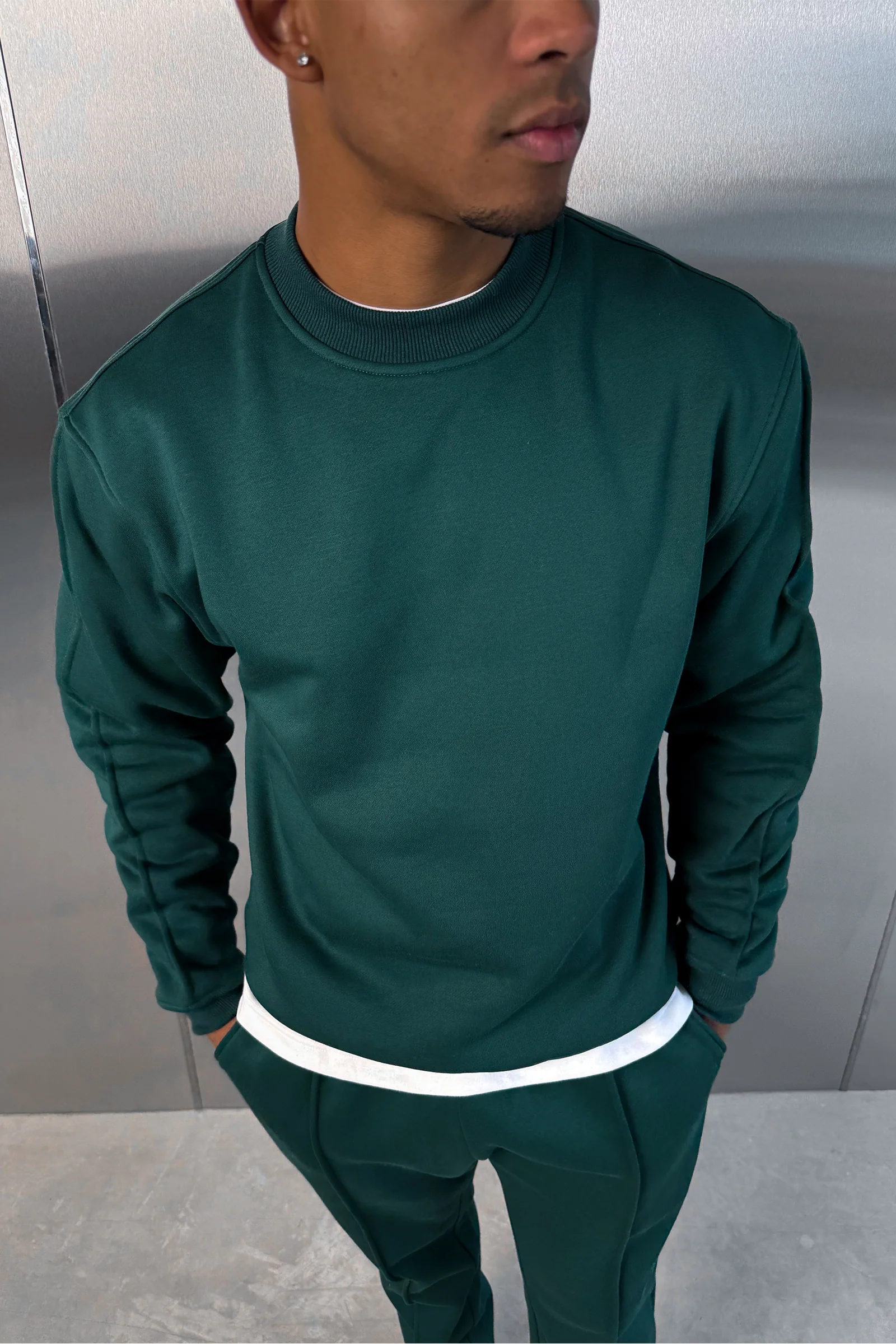 Extended Neck Crew Neck Sweatshirt - Dark Teal - Image 5