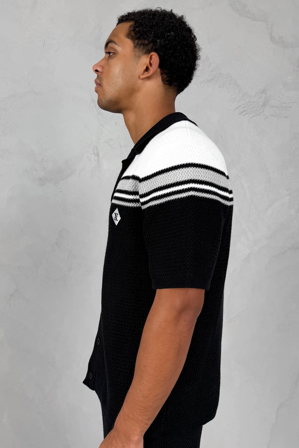 Colour Block Boxy Knit Shirt - Black/White - Image 9