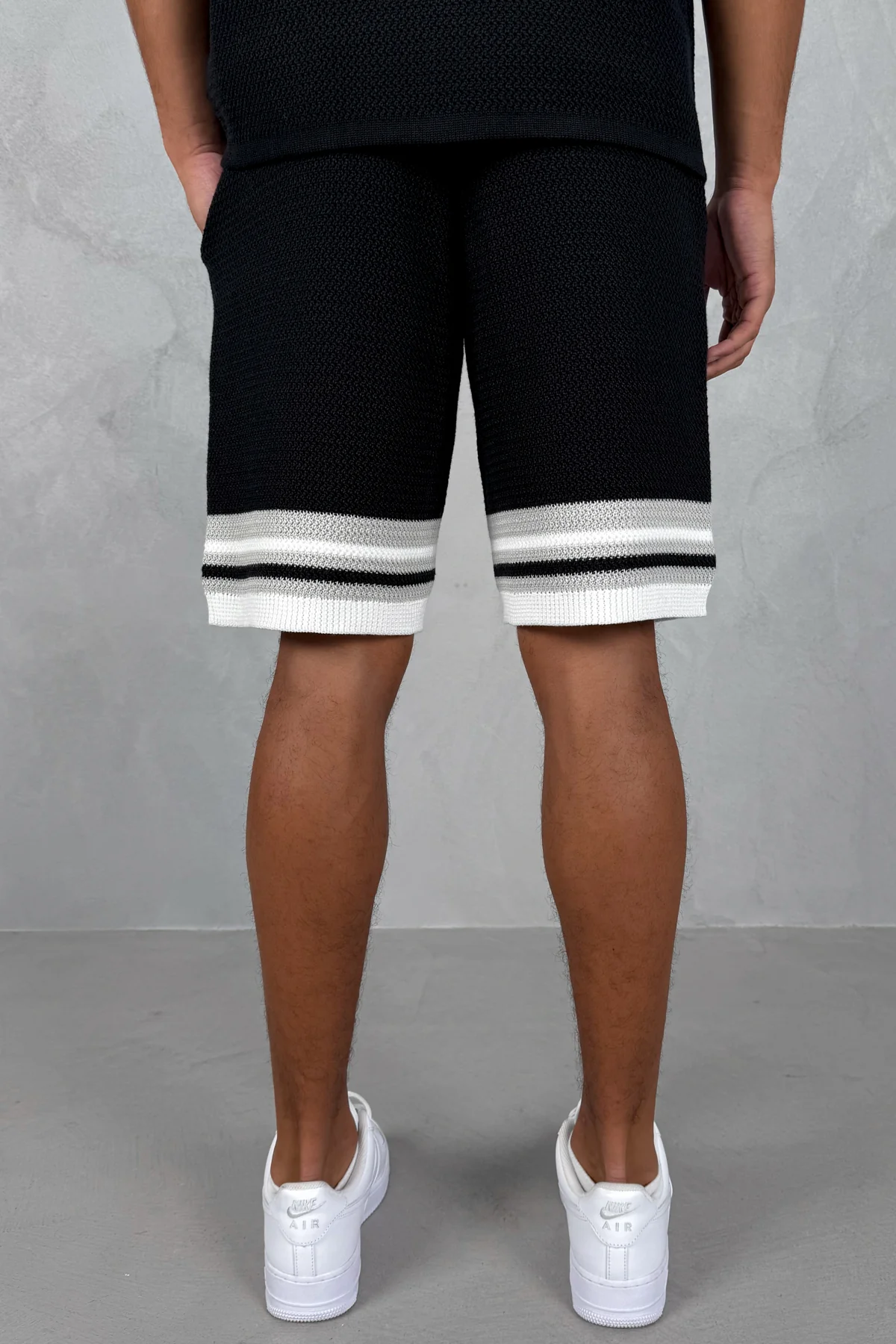 Colour Block Knit Shorts - Black/White - Image 7