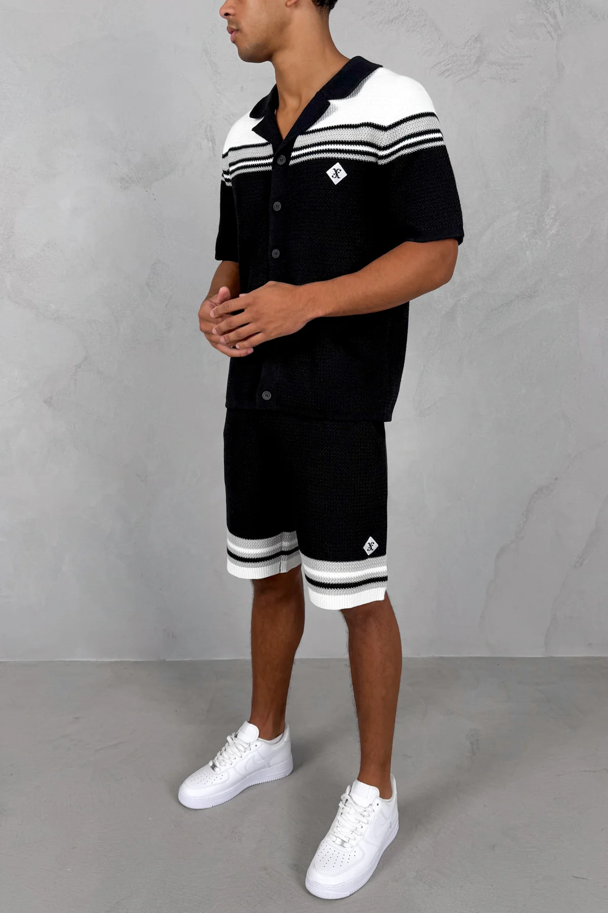 Colour Block Knit Shorts - Black/White - Image 8