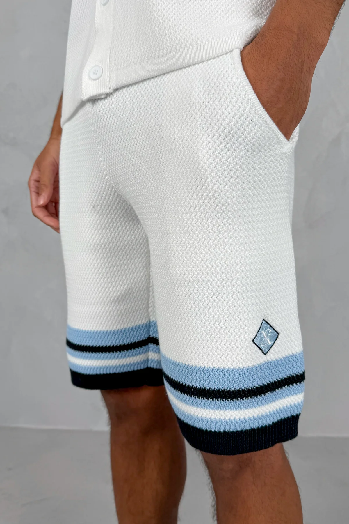 Colour Block Knit Shorts - White/Pastel Blue
