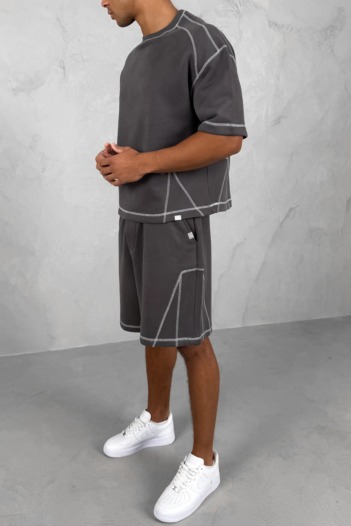Contrast Stitch Baggy Shorts - Charcoal - Image 2
