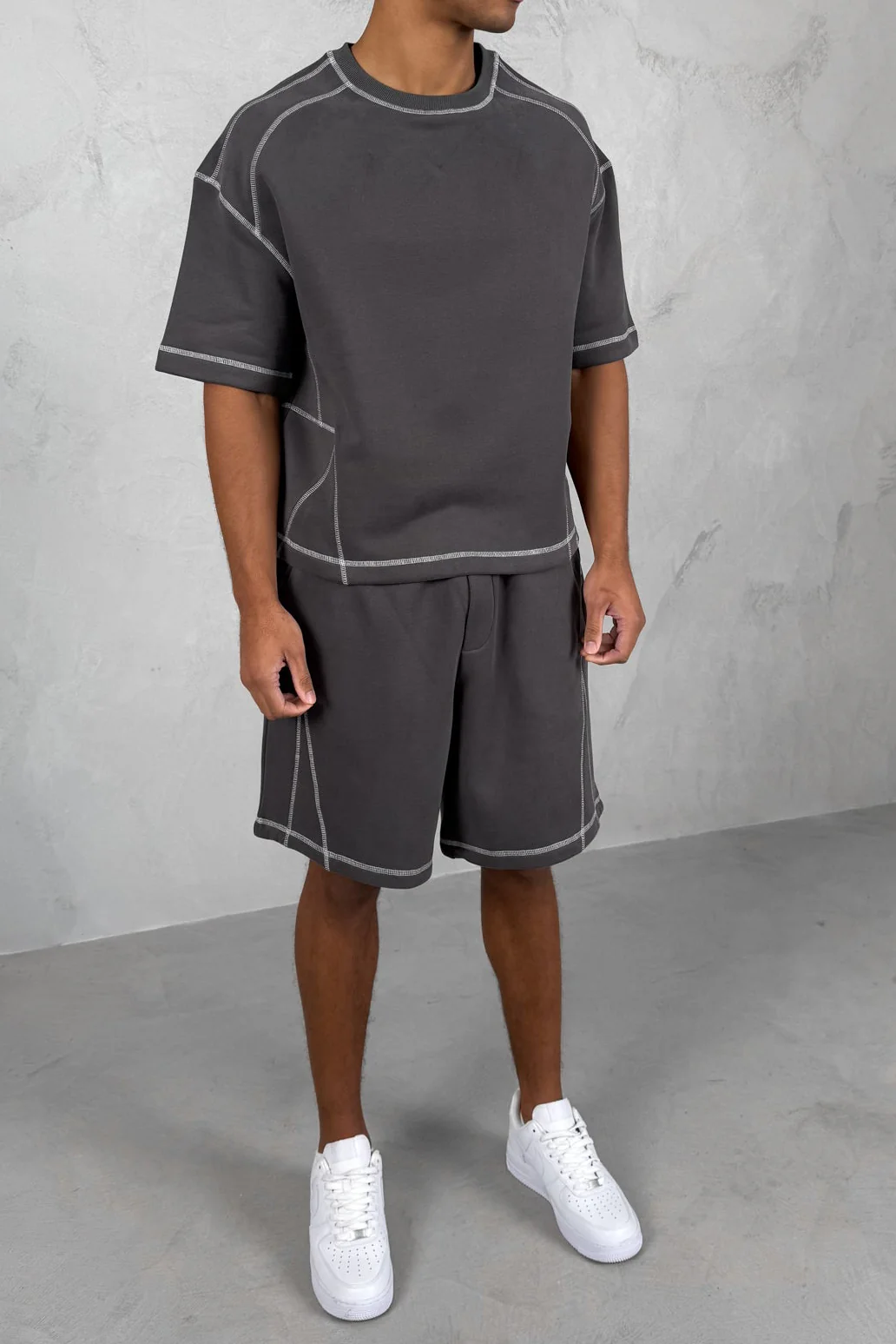 Contrast Stitch Baggy Shorts - Charcoal - Image 7