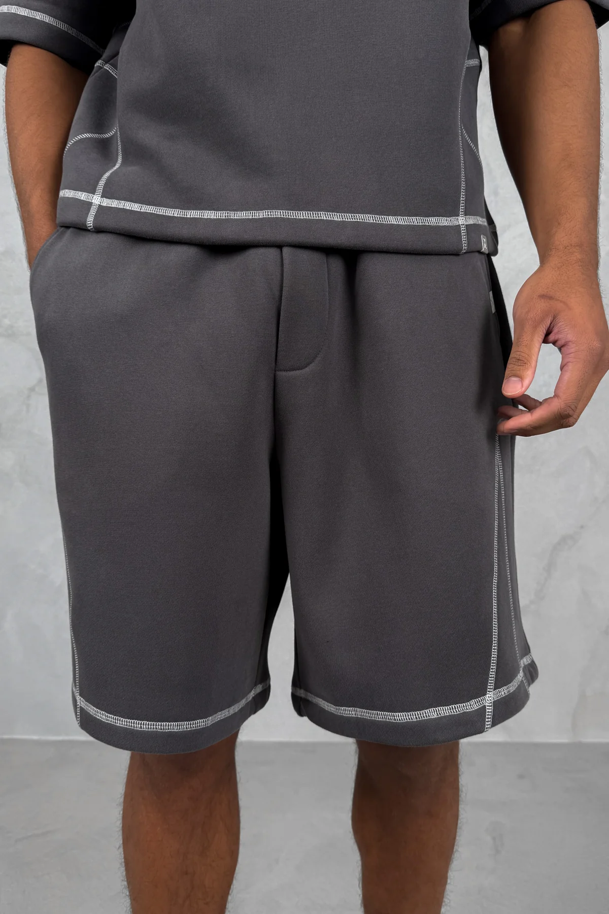 Contrast Stitch Baggy Shorts - Charcoal - Image 9
