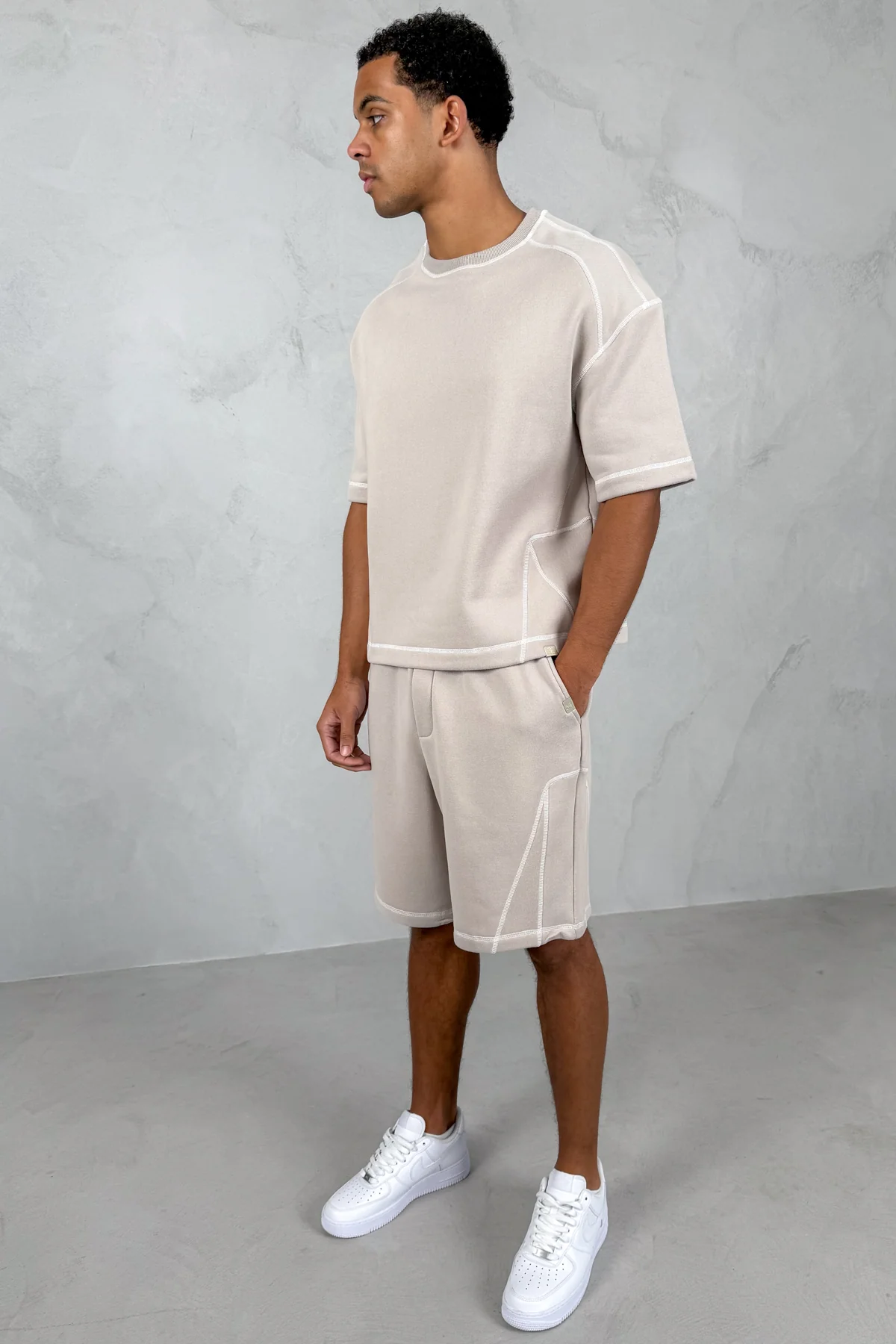 Contrast Stitch Baggy Shorts - Grey - Image 9