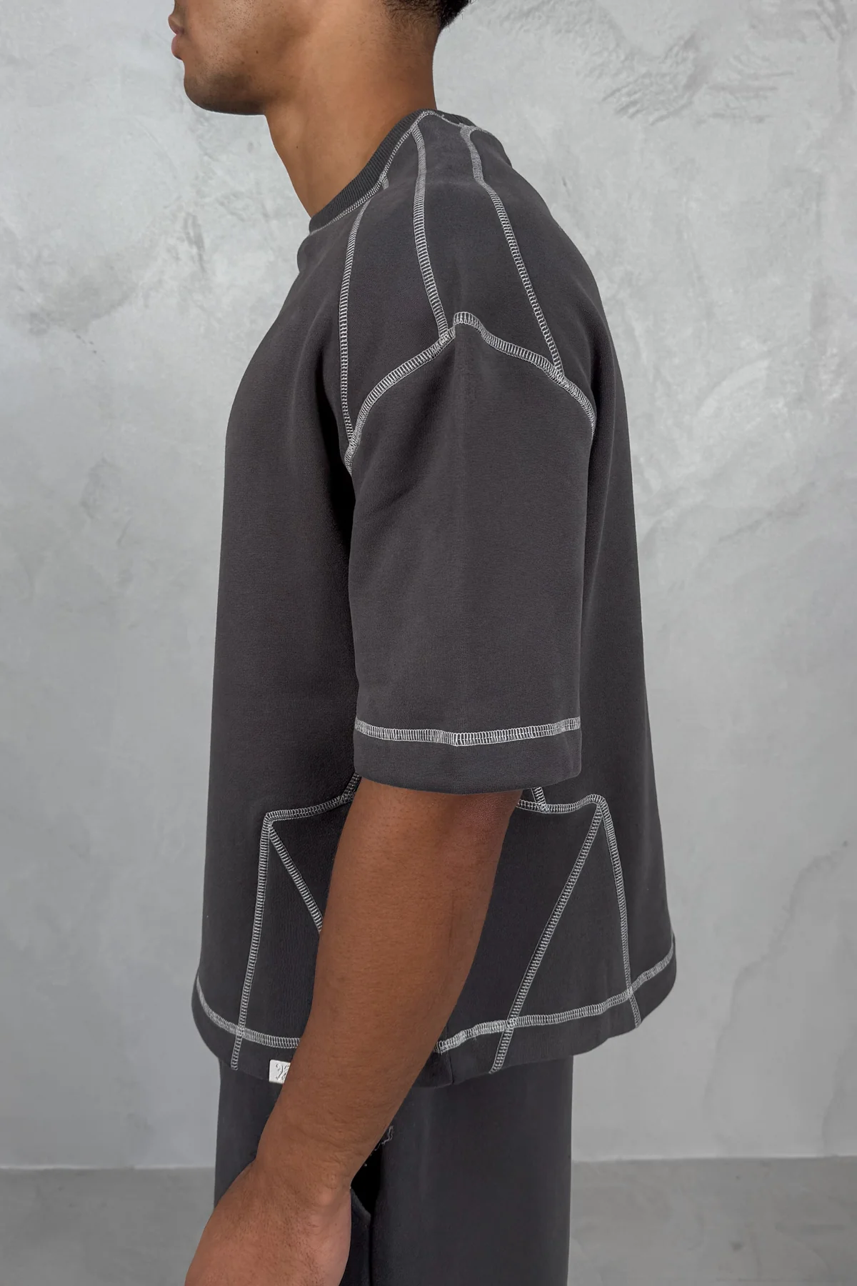 Contrast Stitch Boxy T-Shirt - Charcoal - Image 8