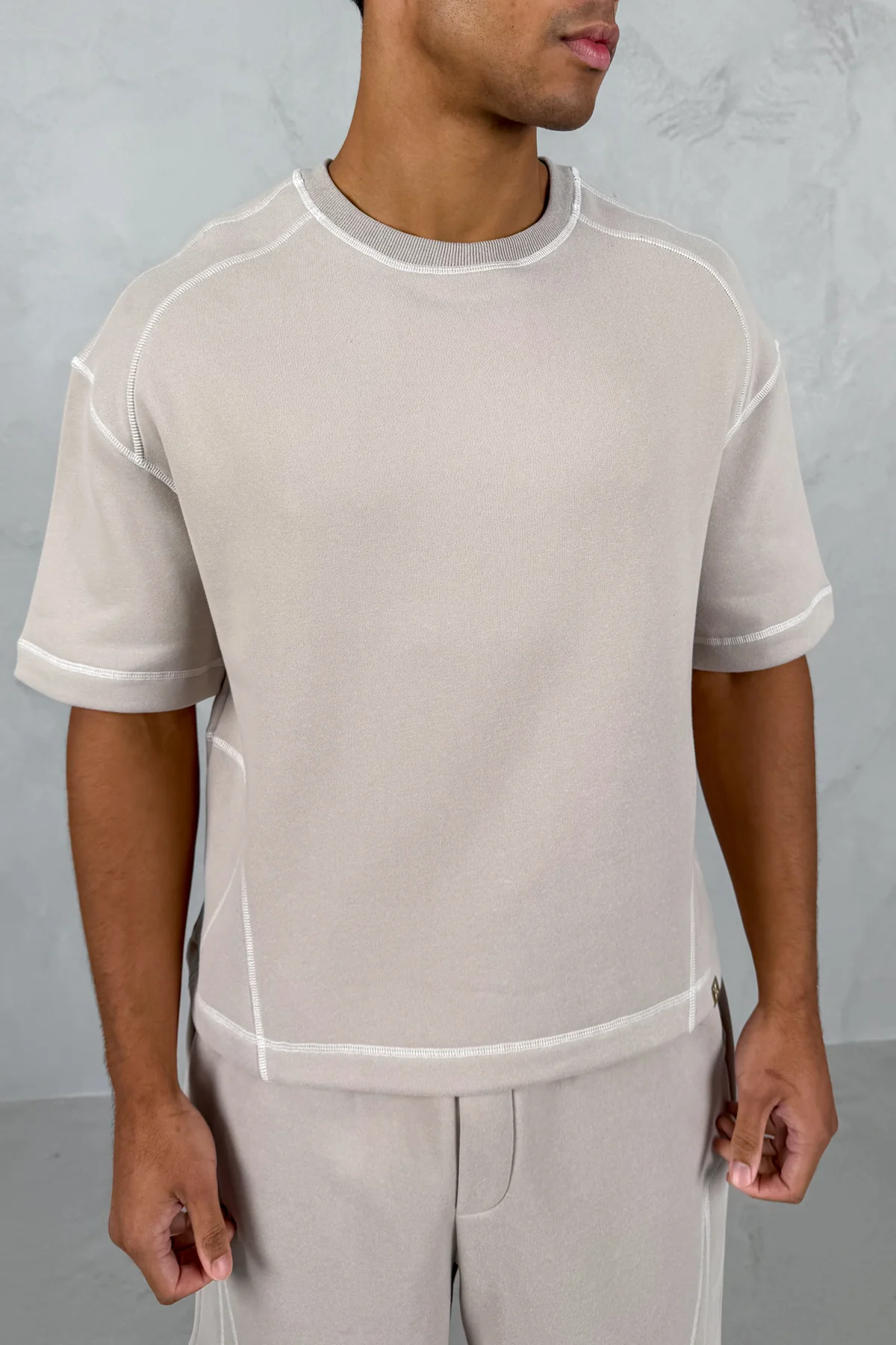 Contrast Stitch Boxy T-Shirt - Grey