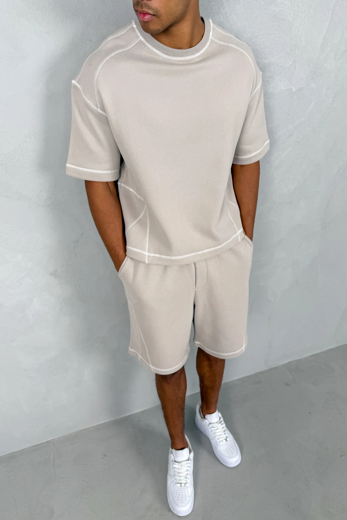Contrast Stitch Boxy T-Shirt - Grey - Image 2