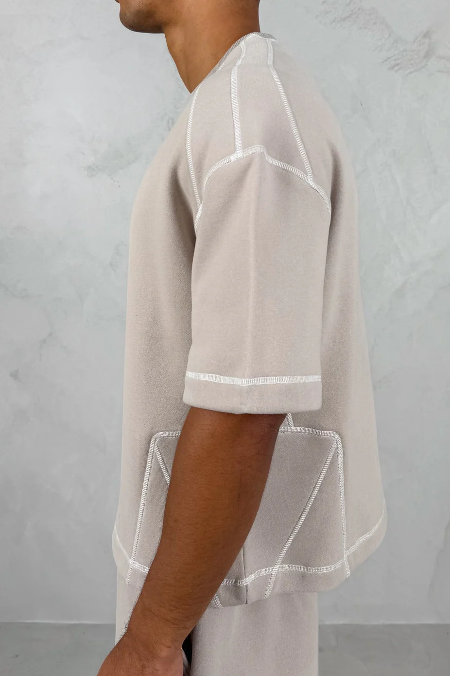 Contrast Stitch Boxy T-Shirt - Grey - Image 7