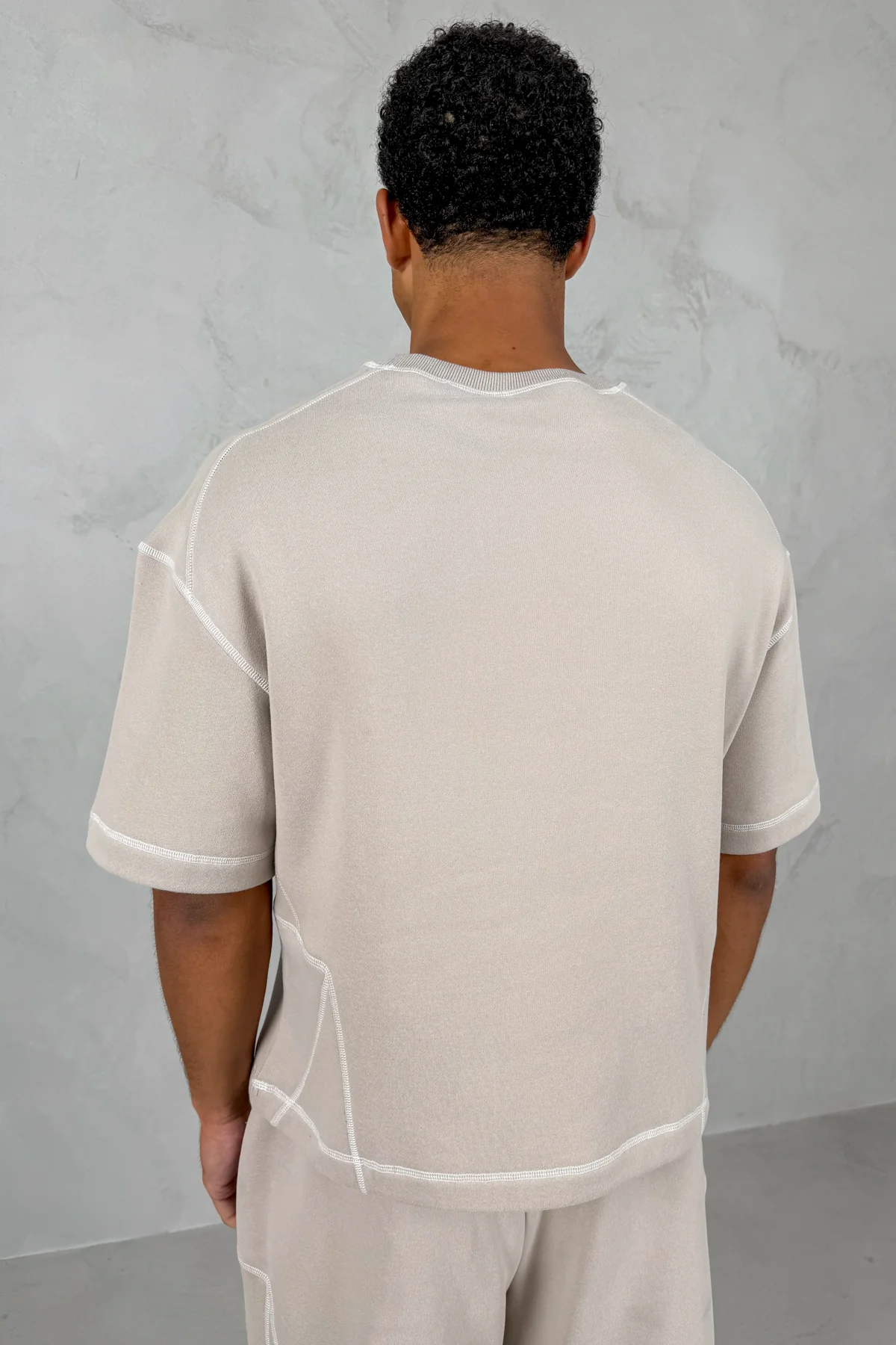 Contrast Stitch Boxy T-Shirt - Grey - Image 8