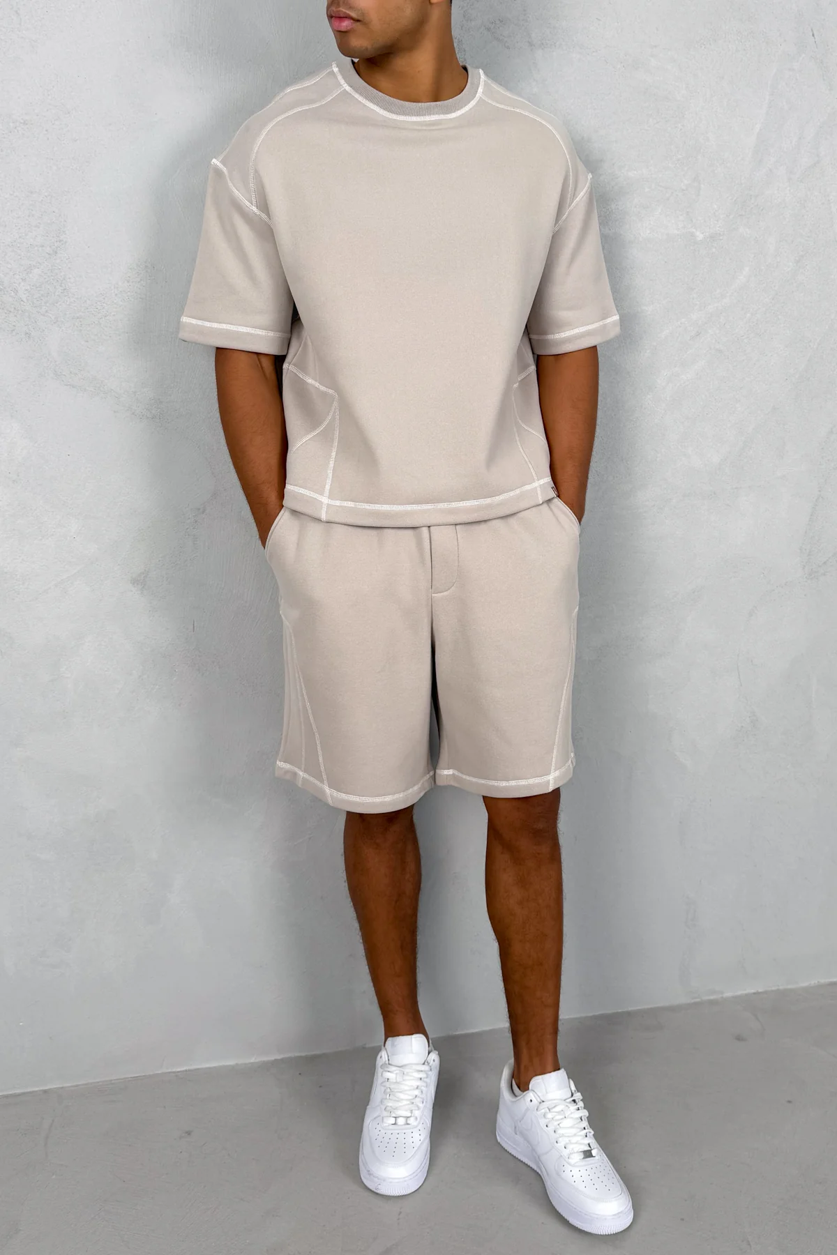 Contrast Stitch Boxy T-Shirt - Grey - Image 9
