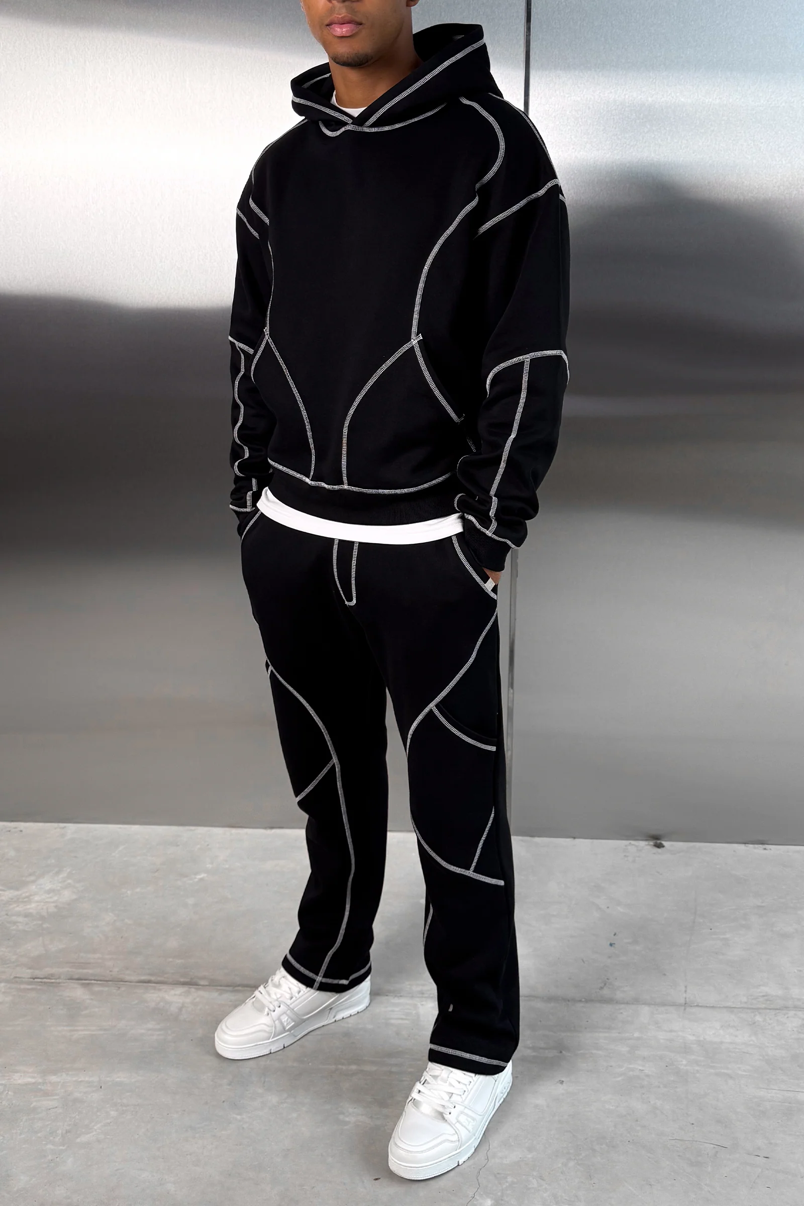Contrast Stitch Straight Leg Jogger - Black - Image 3