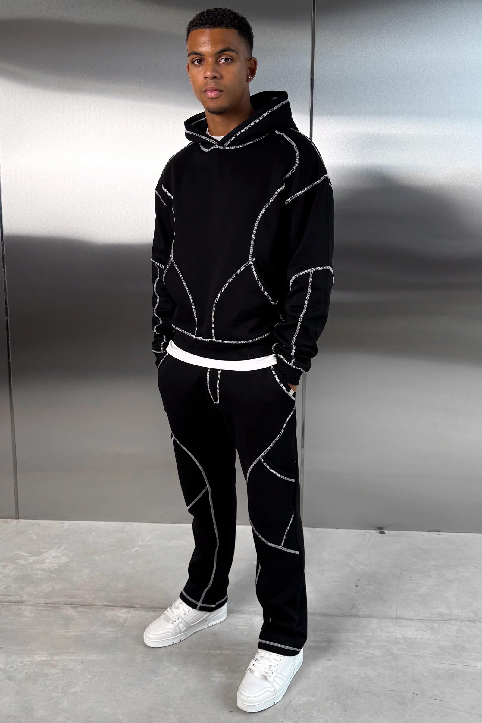 Contrast Stitch Straight Leg Jogger - Black - Image 4