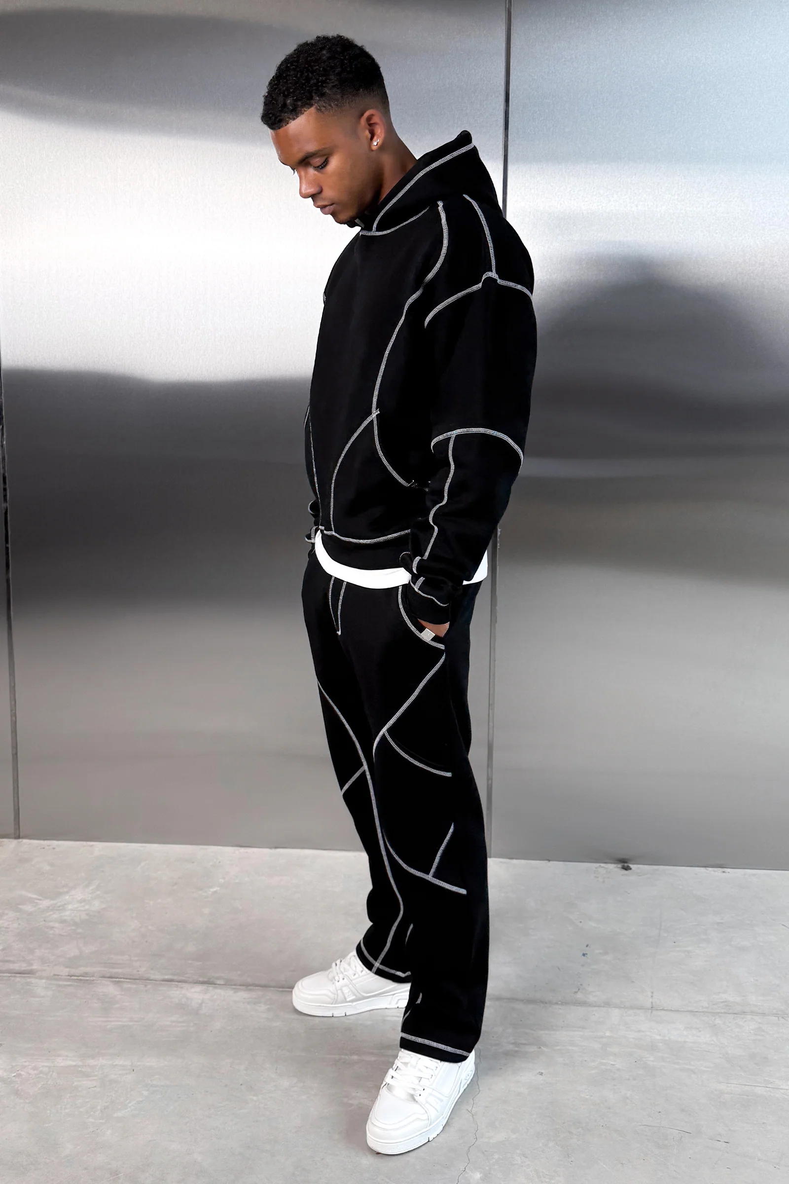 Contrast Stitch Straight Leg Jogger - Black - Image 5