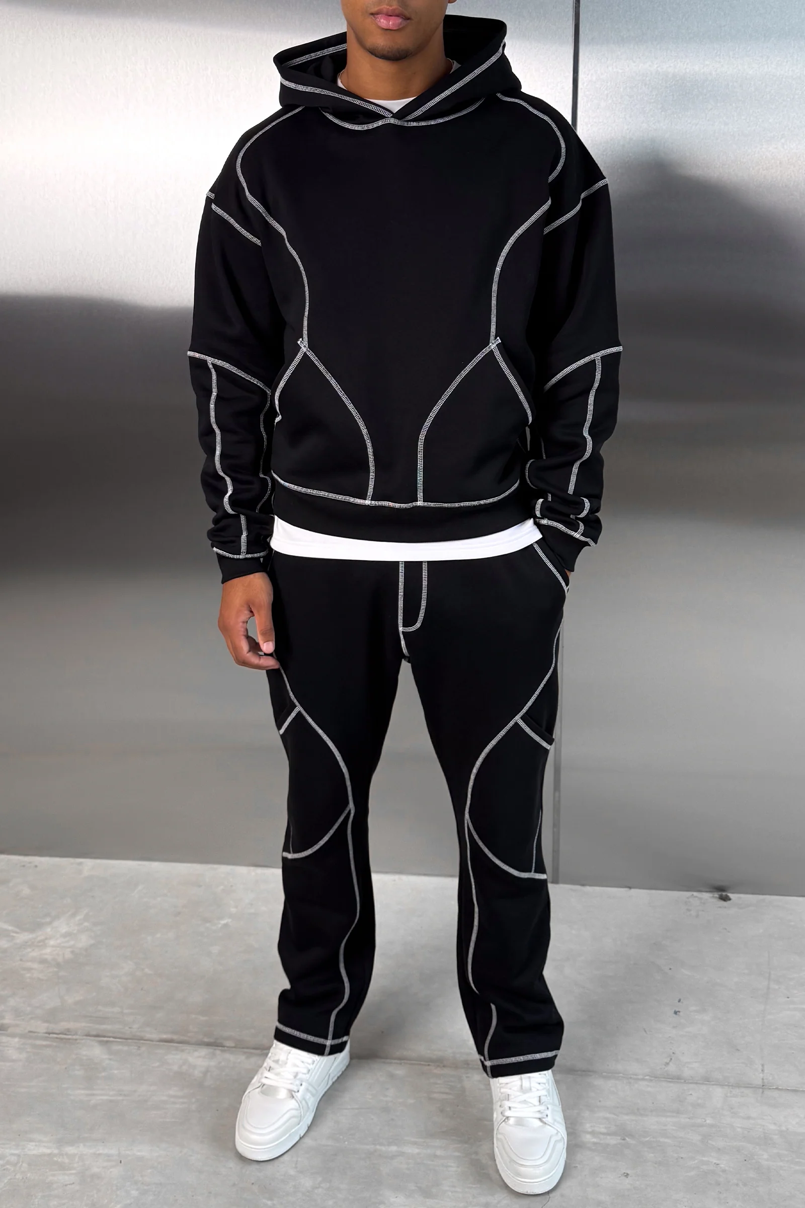 Contrast Stitch Straight Leg Jogger - Black - Image 6