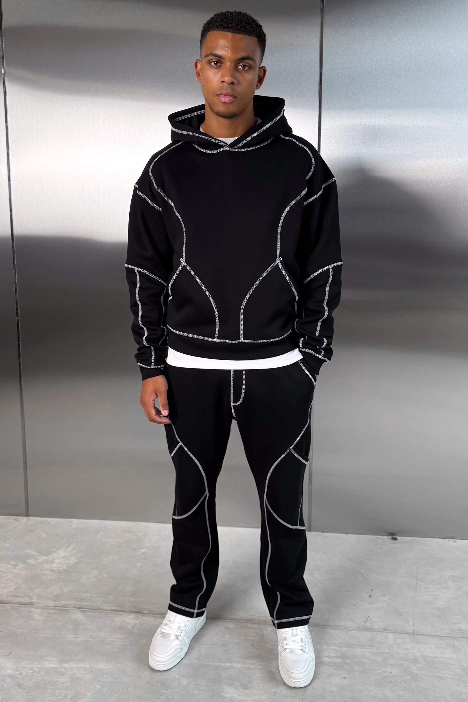 Contrast Stitch Straight Leg Jogger - Black - Image 7