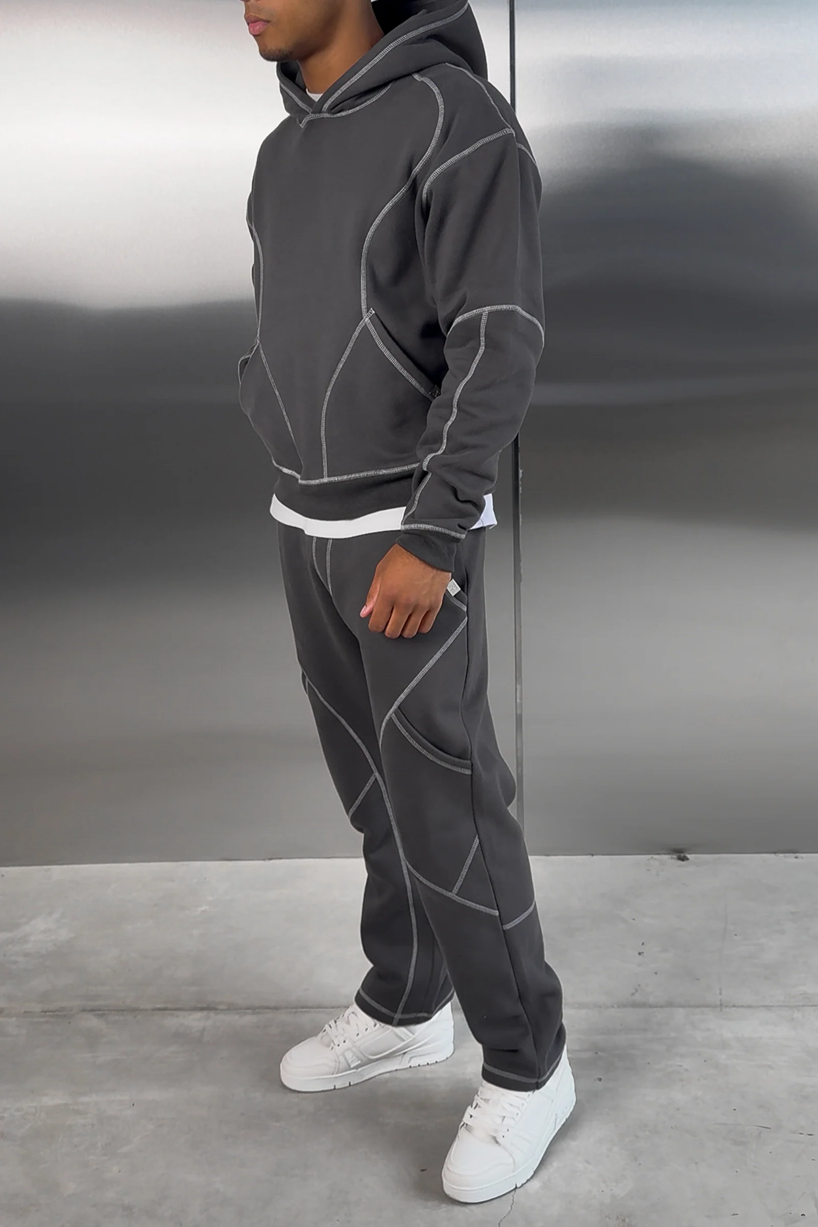 Contrast Stitch Straight Leg Jogger - Charcoal - Image 3