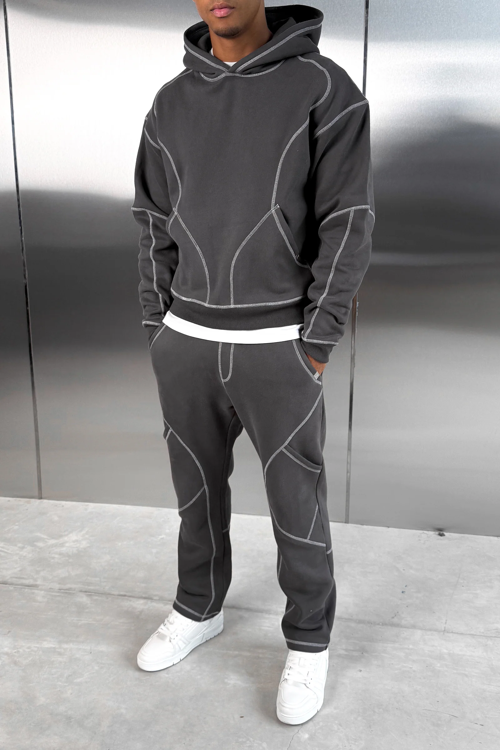 Contrast Stitch Straight Leg Jogger - Charcoal - Image 4