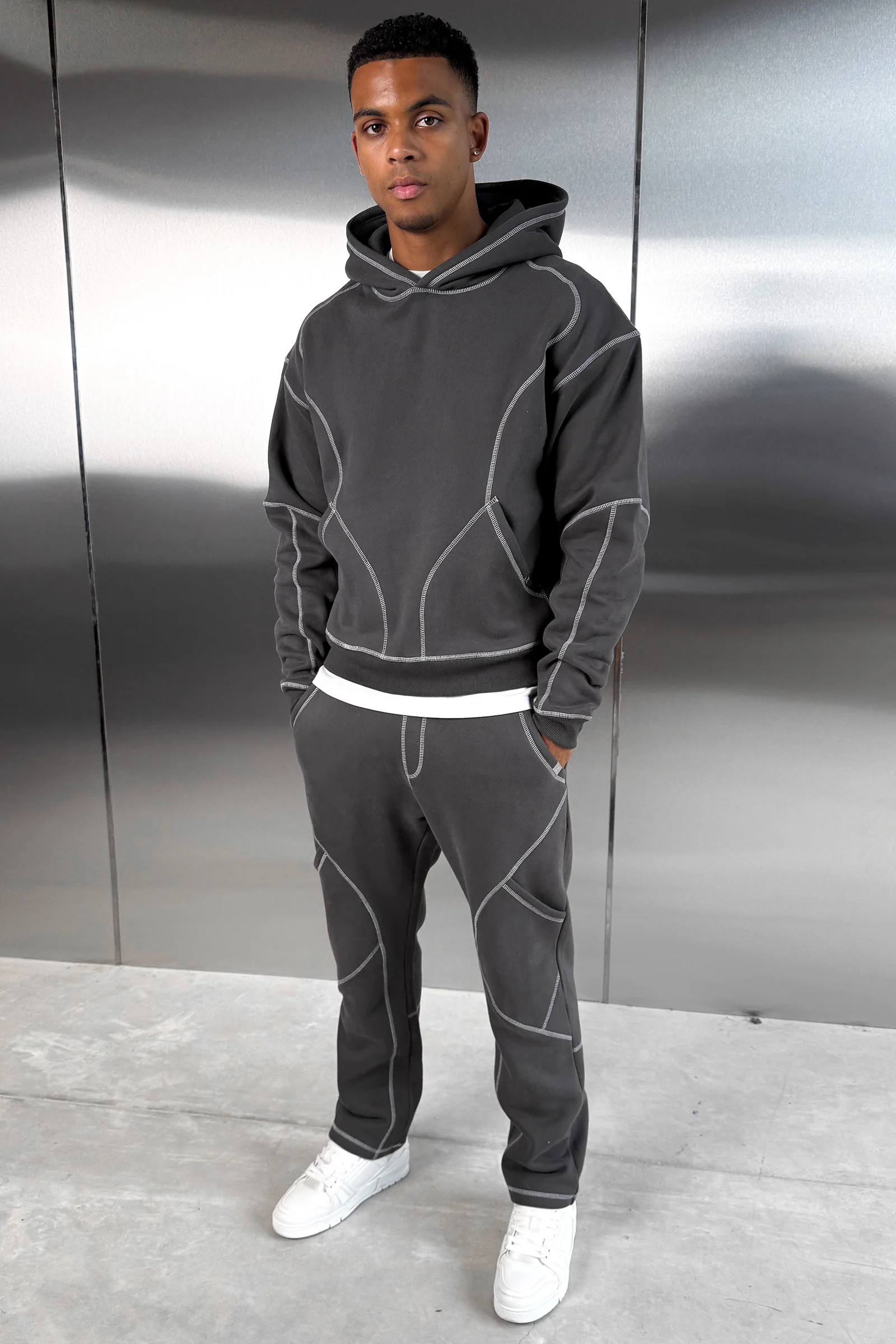 Contrast Stitch Straight Leg Jogger - Charcoal - Image 5