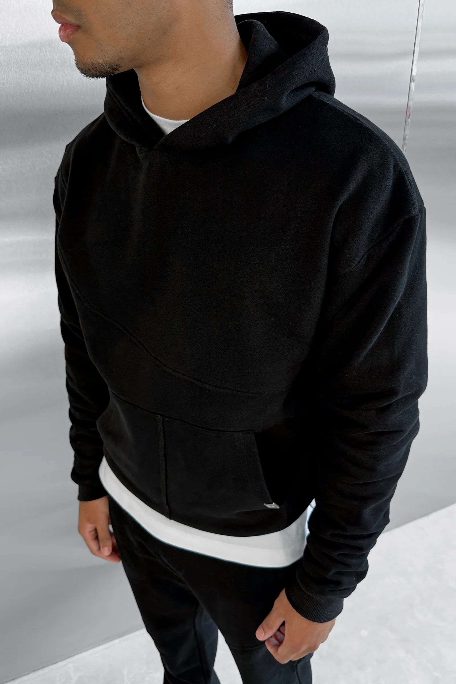 Curve Seam Boxy Hoodie - Black - Image 2