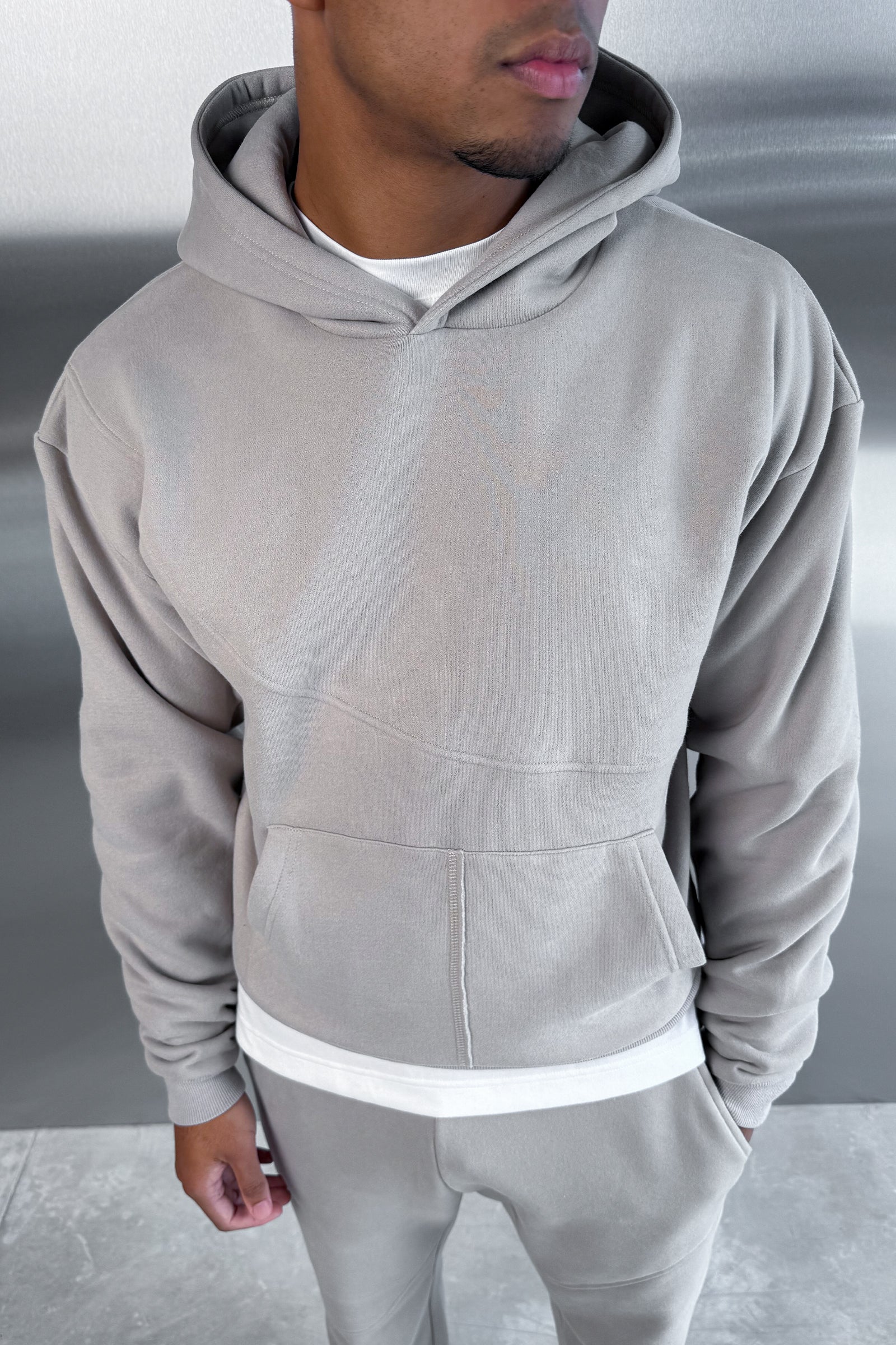 Curve Seam Boxy Hoodie - Grey - Image 2