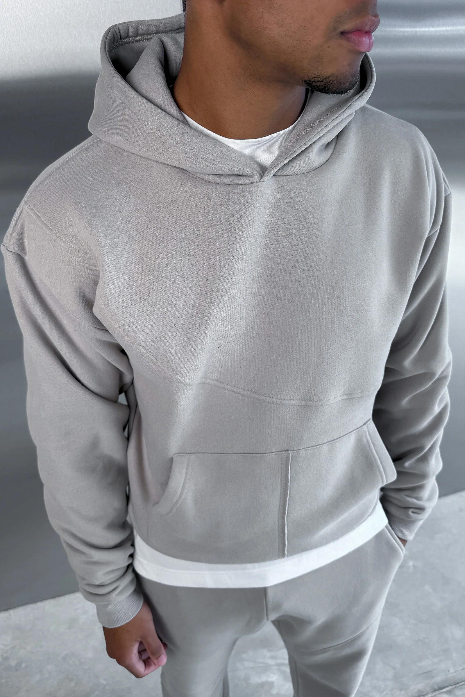 Curve Seam Boxy Hoodie - Grey - Image 6