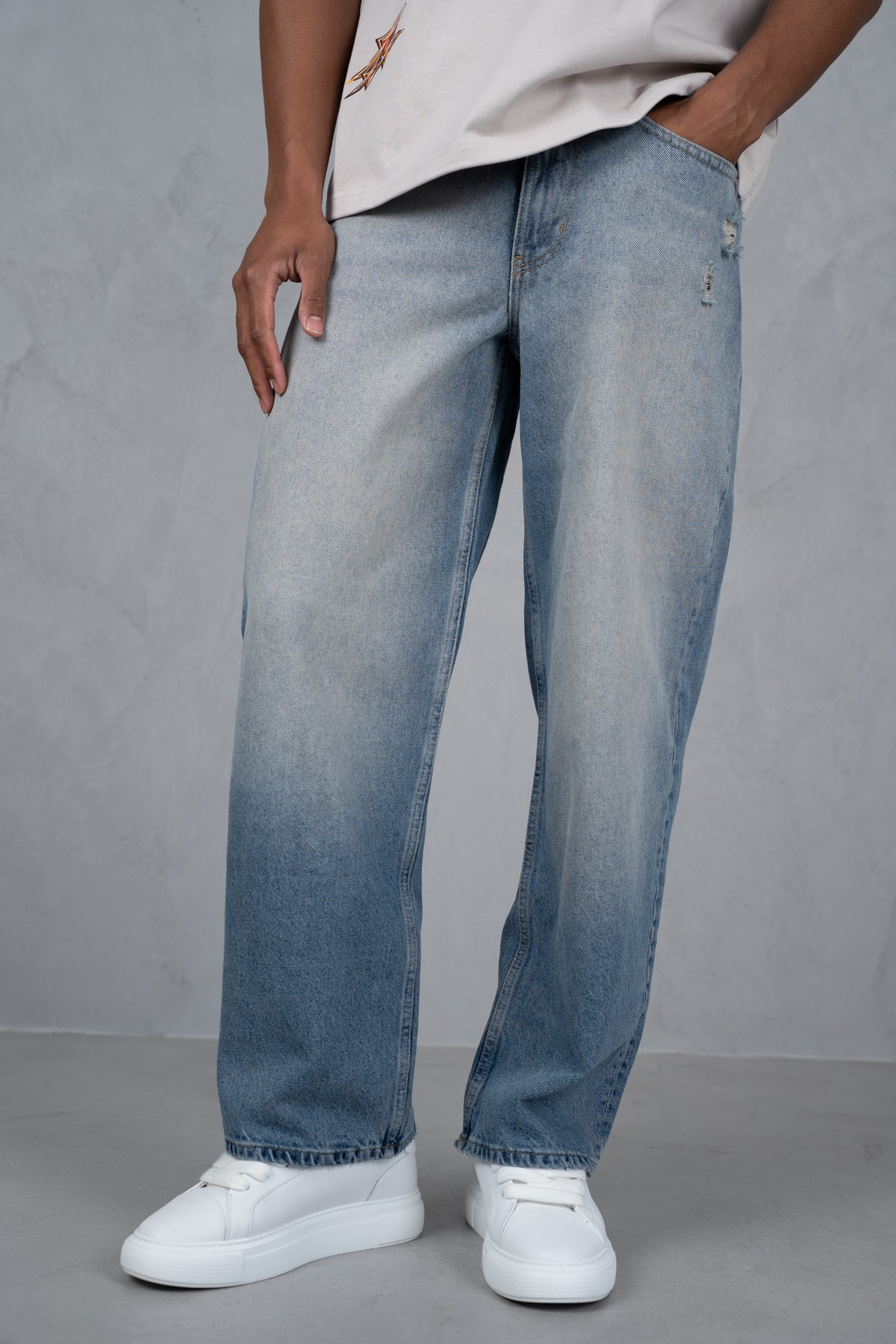 Straight Leg Washed Denim - Blue - Image 3