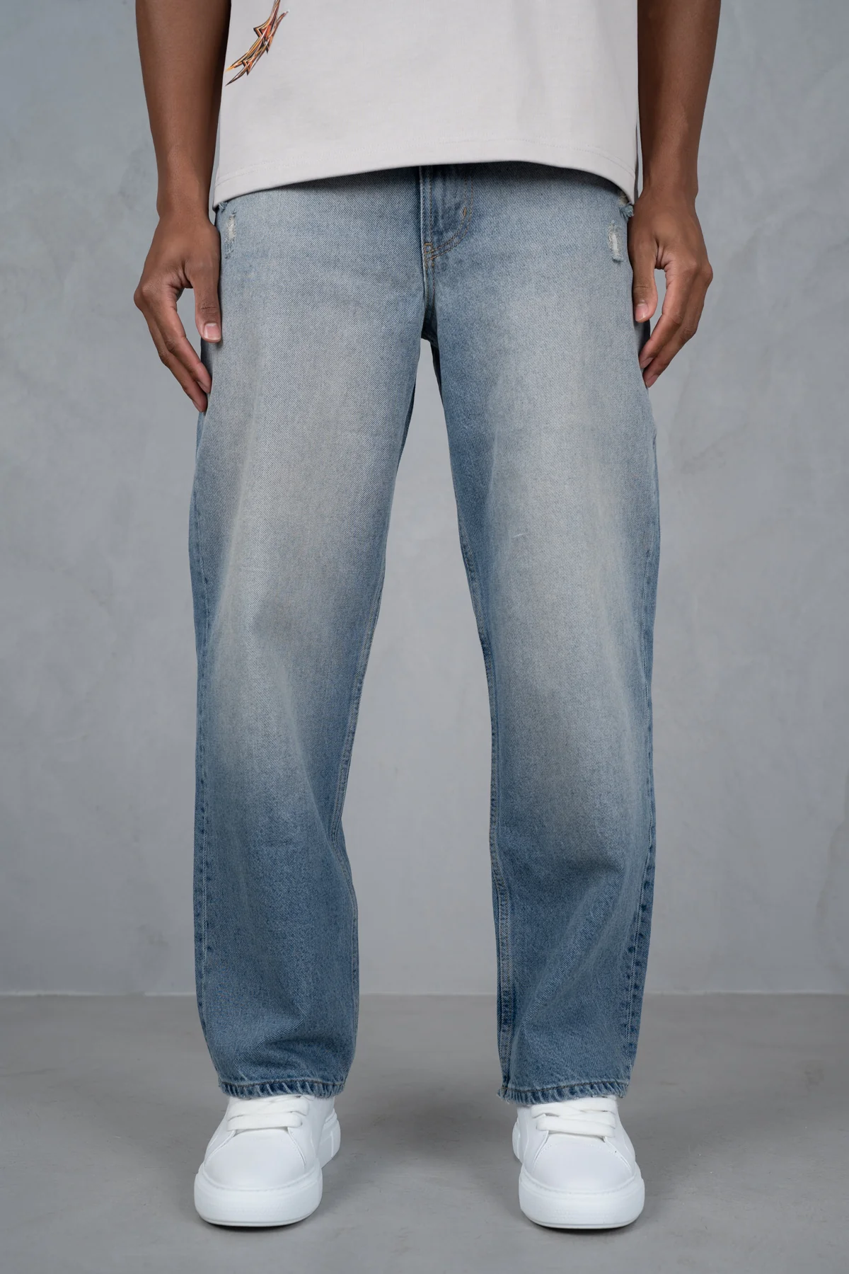 Straight Leg Washed Denim - Blue - Image 5