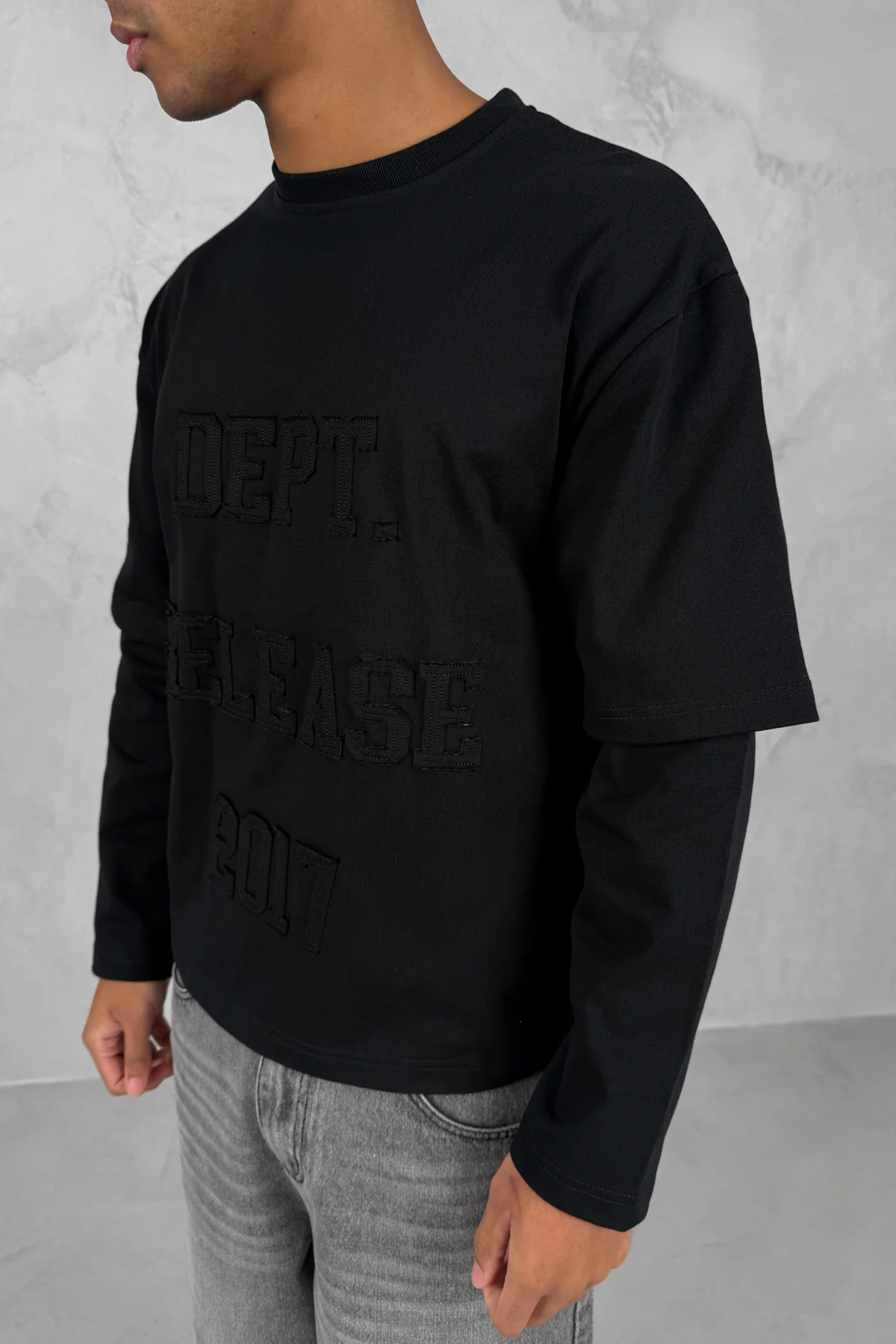Dept. Release Double Layer Boxy Long Sleeve T-Shirt - Black - Image 9