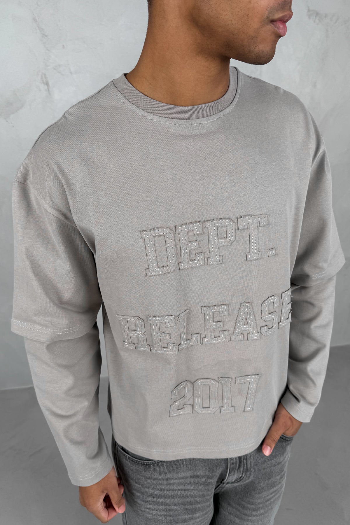 Dept. Release Double Layer Boxy Long Sleeve T-Shirt - Grey - Image 10