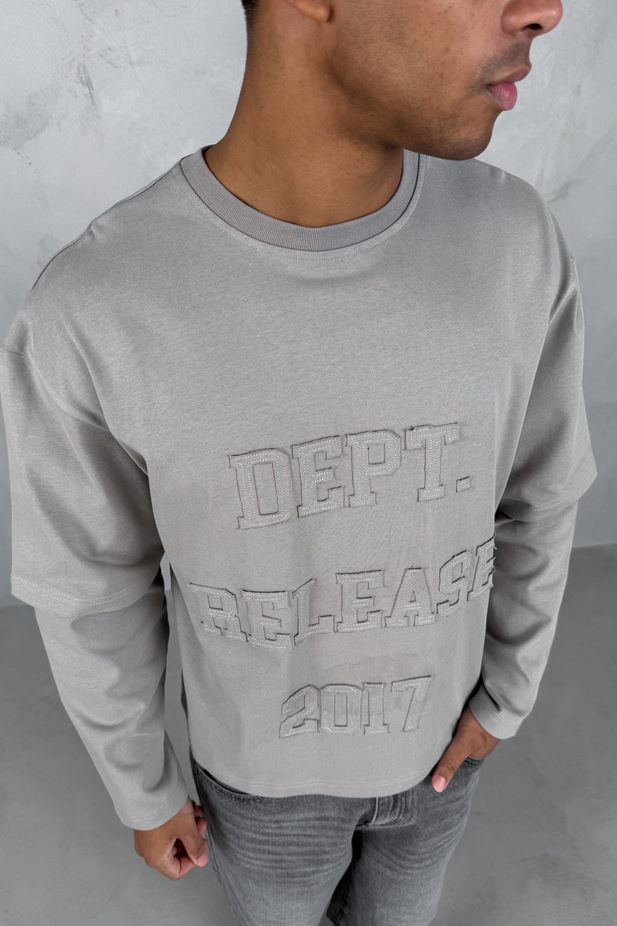 Dept. Release Double Layer Boxy Long Sleeve T-Shirt - Grey - Image 11